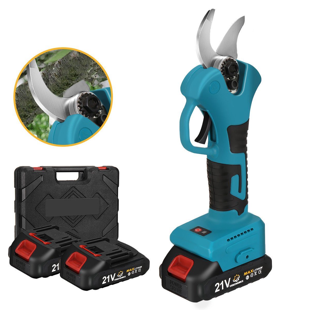 Insma Akku-Astschere, 1300W Elektrisch Gartenschere Rebschere mit 2 Akkus 1500mAh
