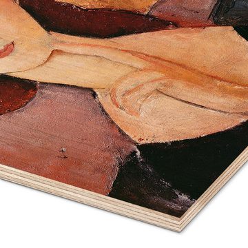 Posterlounge Holzbild Amedeo Modigliani, Jeanne Hebuterne mit einem großen Hut, Wohnzimmer Malerei