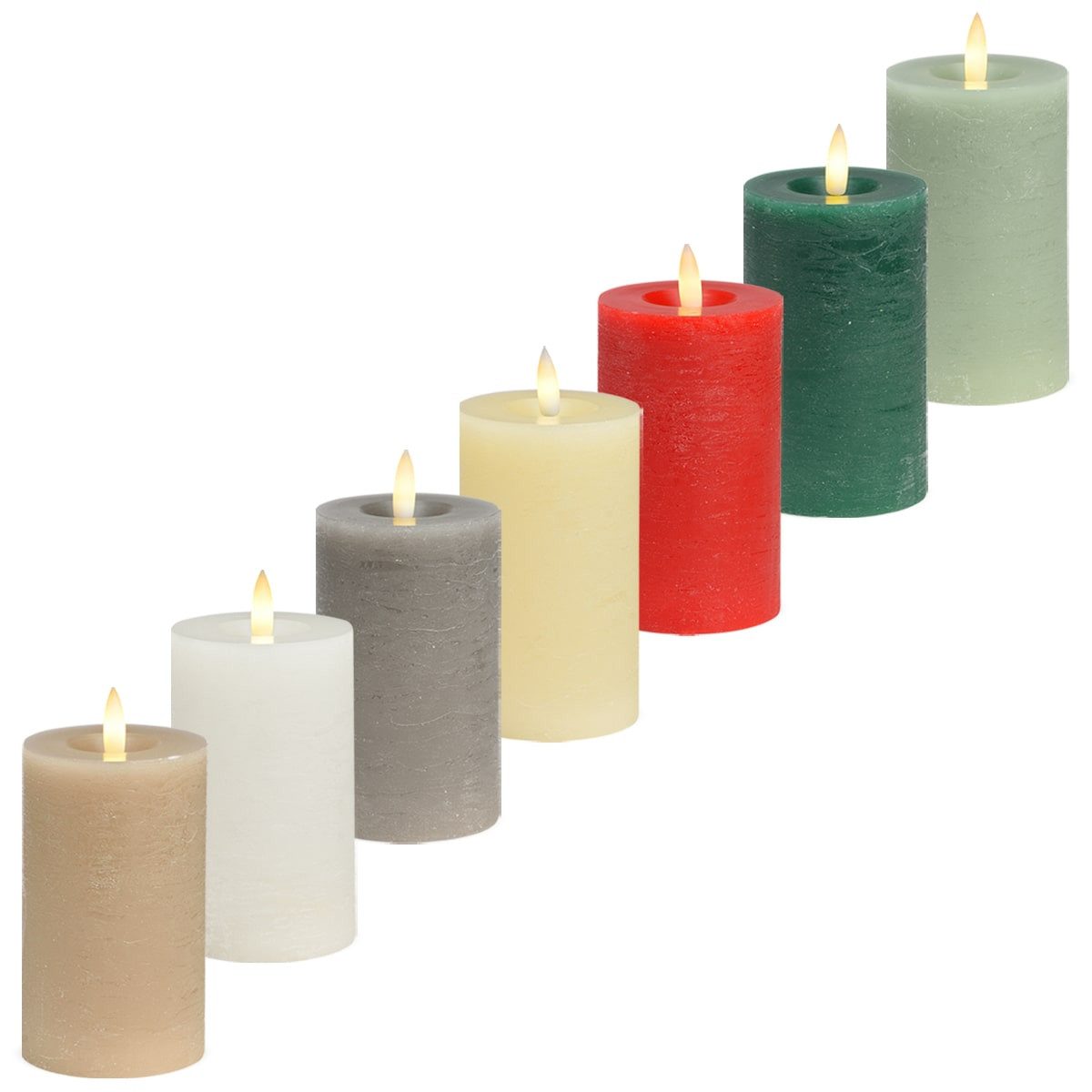 matches21 HOME & HOBBY LED-Kerze LED Stumpen-Kerze Echtwachs-Kerze flackernd, 10x9 cm, grün (1-tlg), Mit beweglicher Flamme, Fernbedienung & Timer für Adventskranz