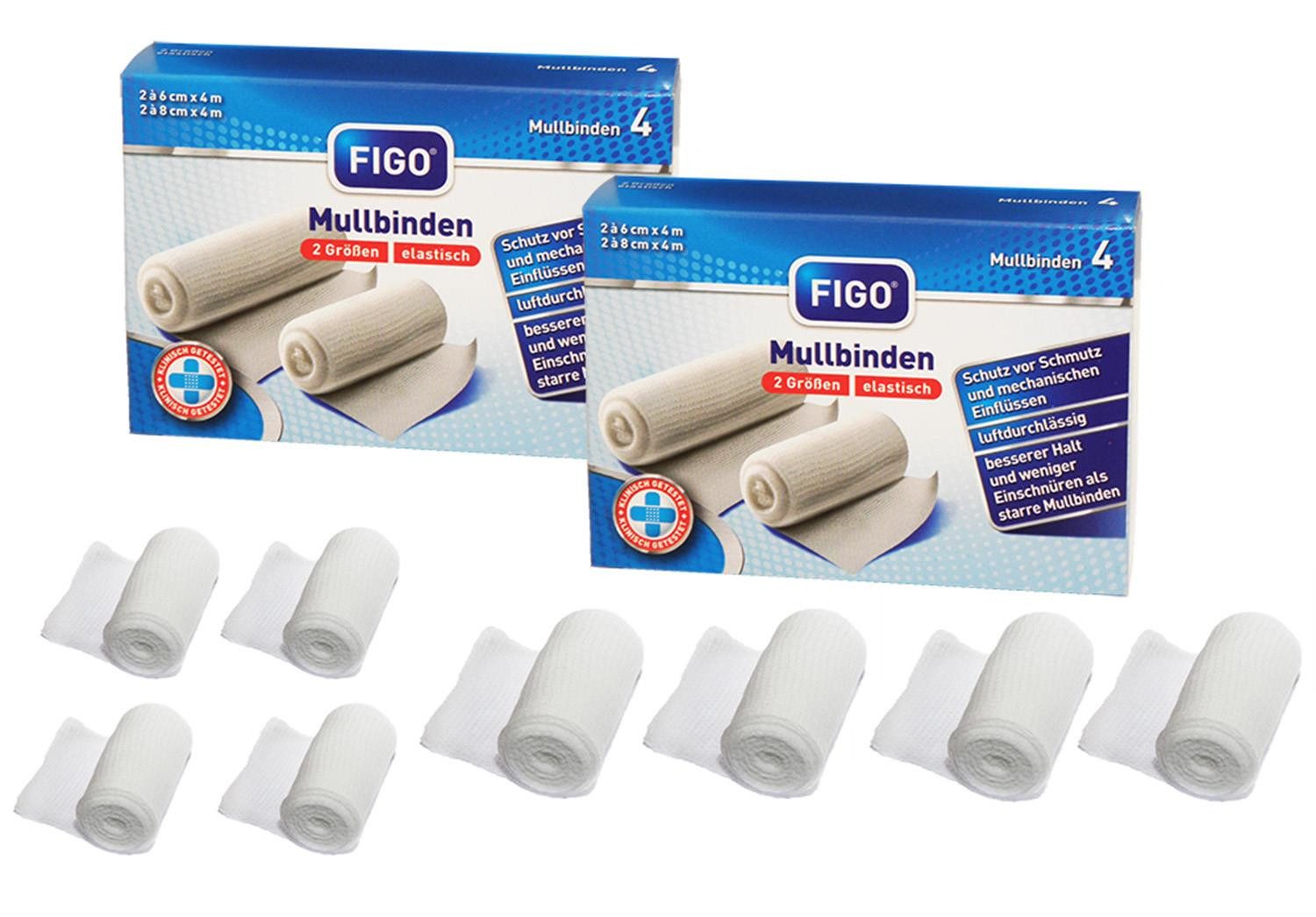 varivendo Bandage 8er Pack elastische Mullbinden Weiß (Set, 8-tlg., elastische Fixierbinden), Mullbinde Fixierbinde Bandage Komfortverband