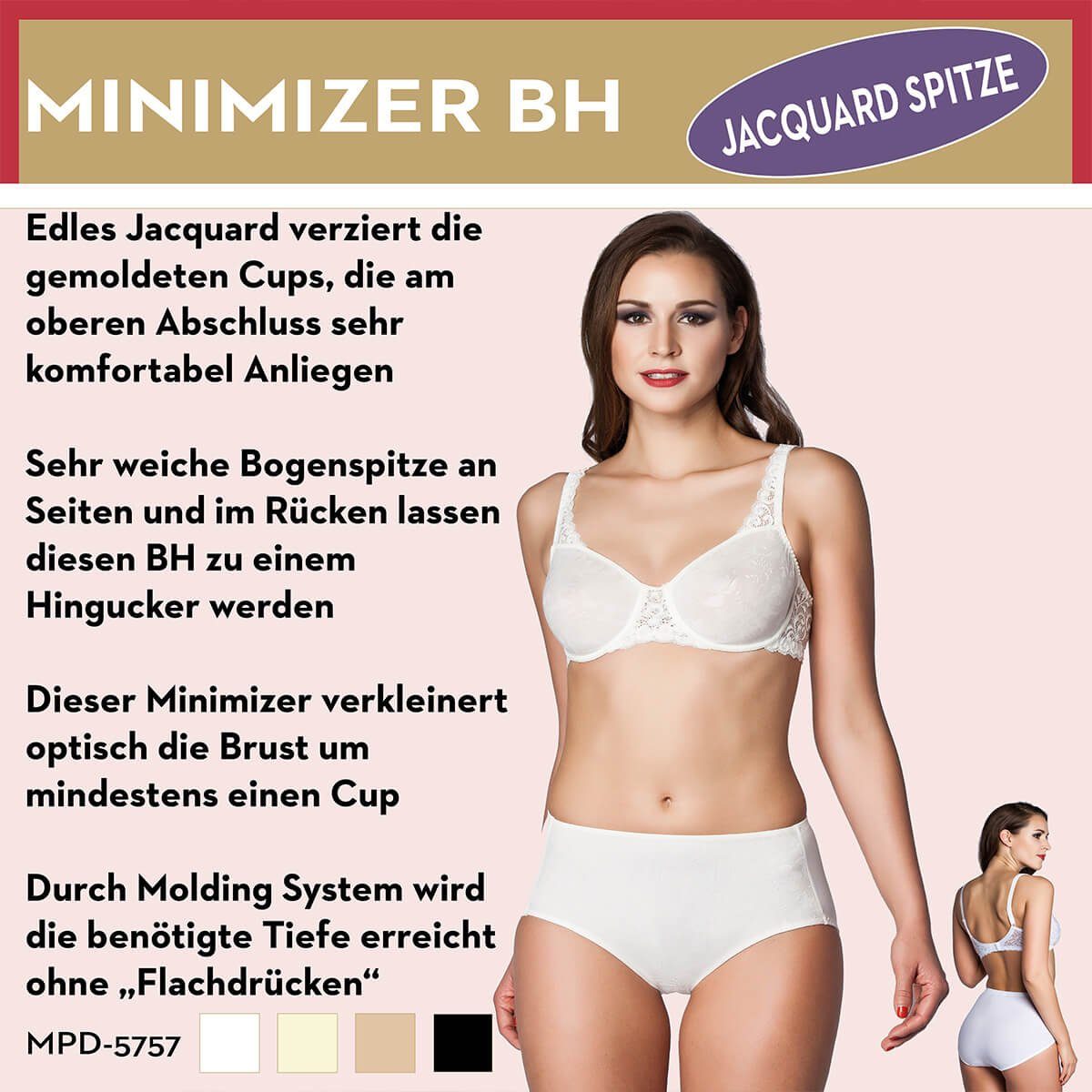 Miss Perfect Minimizer-BH 5757 mit Bügel und Jacquard-Spitze in Größe B 80-90, C-D 75-95