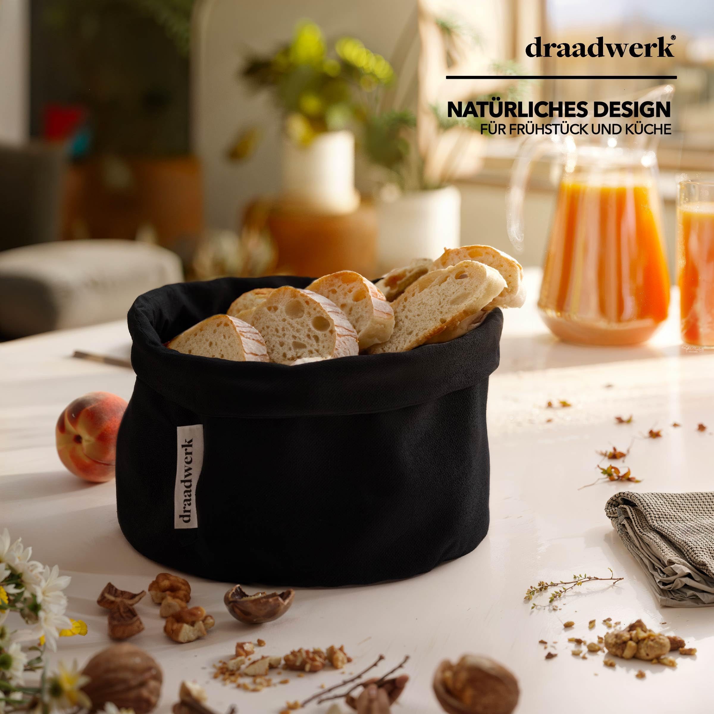 draadwerk® Brotkorb Stoff, Brötchenkorb, Aufbewahrungskorb, Frühstückskorb, Baumwolle, (Für Frühstück, Brunchen & Feiertage), Aufbewahrungskorb