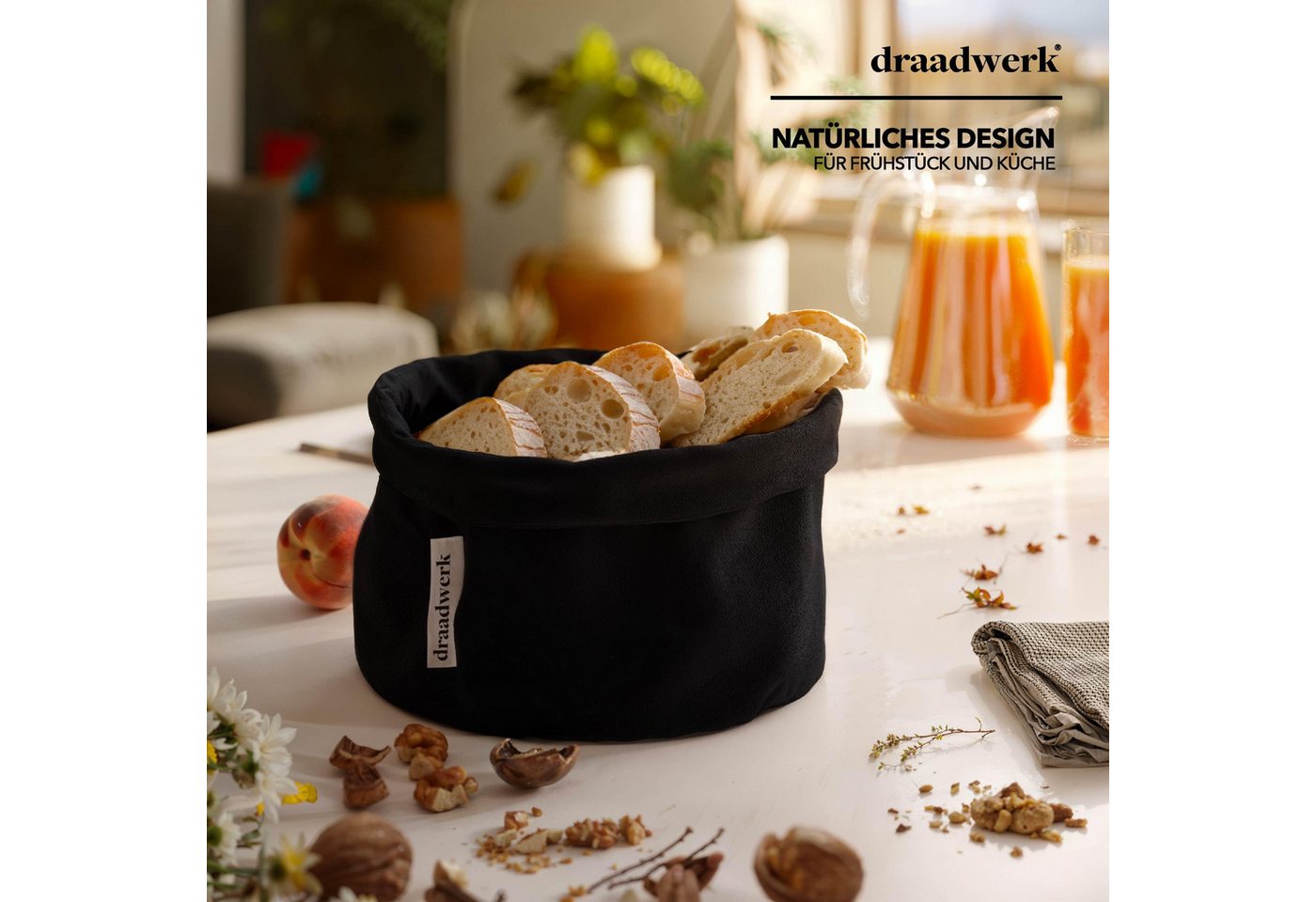 draadwerk® Brotkorb Stoff, Brötchenkorb, Aufbewahrungskorb, Frühstückskorb, Baumwolle, (Für Frühstück, Brunchen & Feiertage), Aufbewahrungskorb