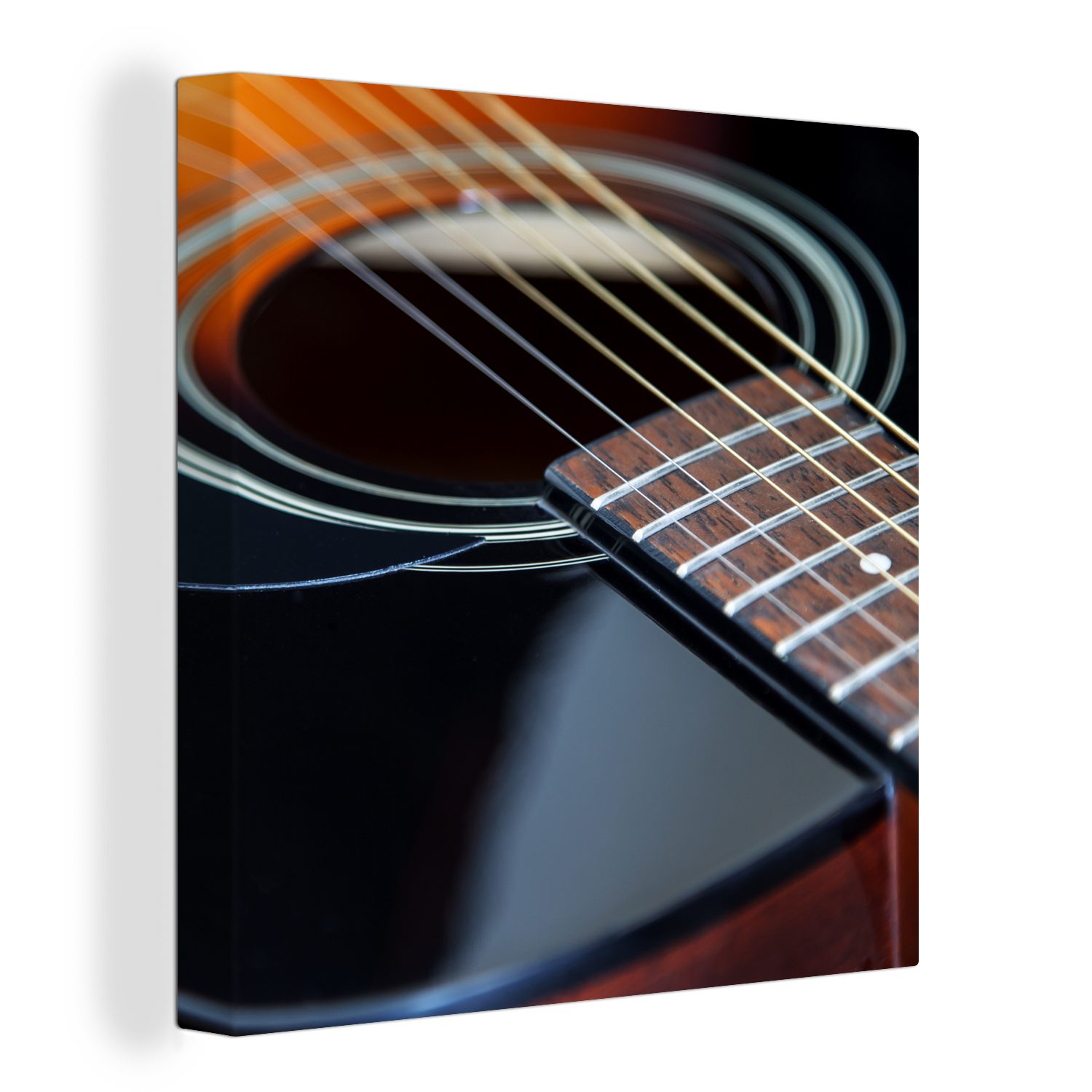 OneMillionCanvasses® Leinwandbild Schöne schwarze und braune Akustikgitarre, (1 St), Leinwand Bilder für Wohnzimmer Schlafzimmer