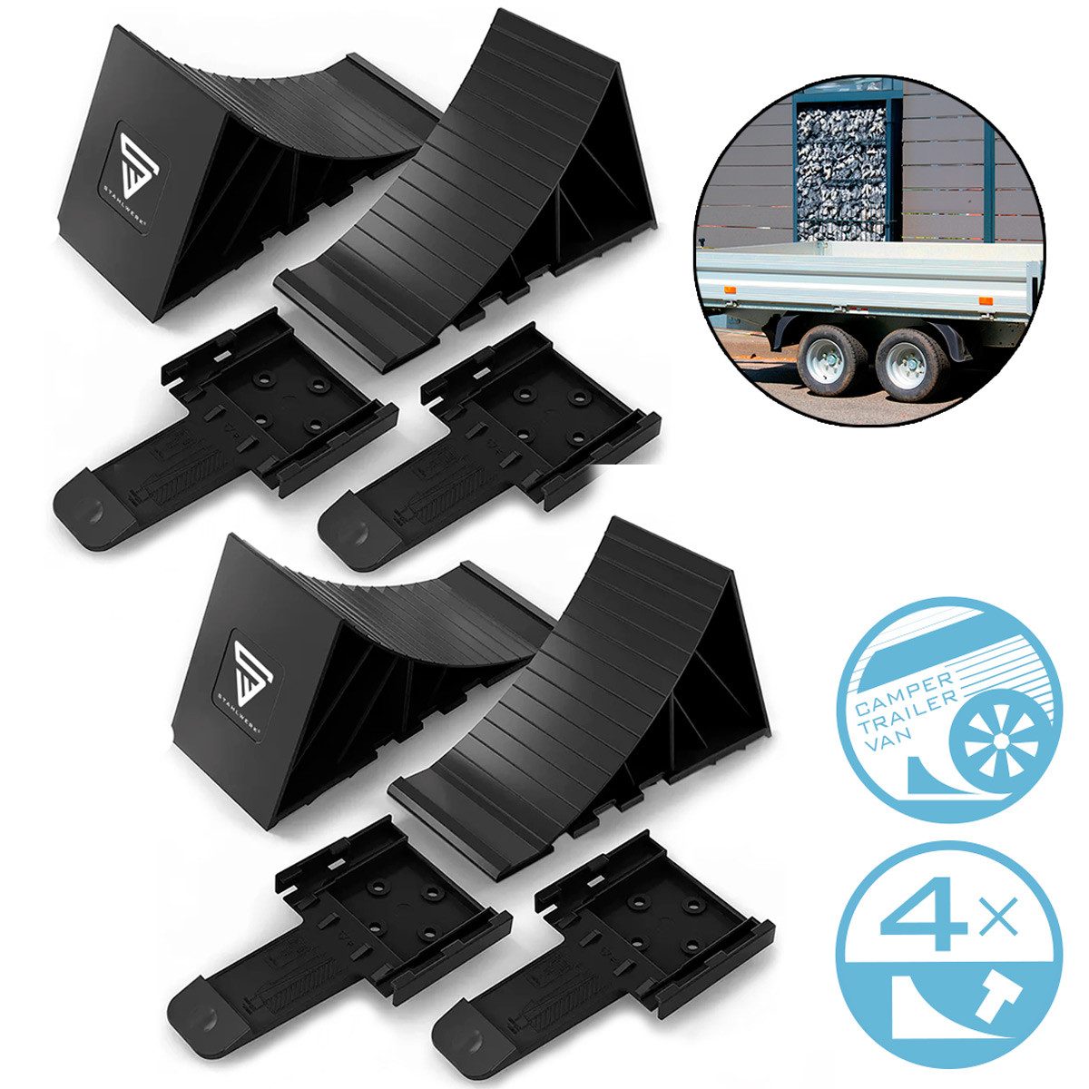 STAHLWERK Auffahrrampe Unterlegkeile mit Halterung GT-01 ST 4er Set