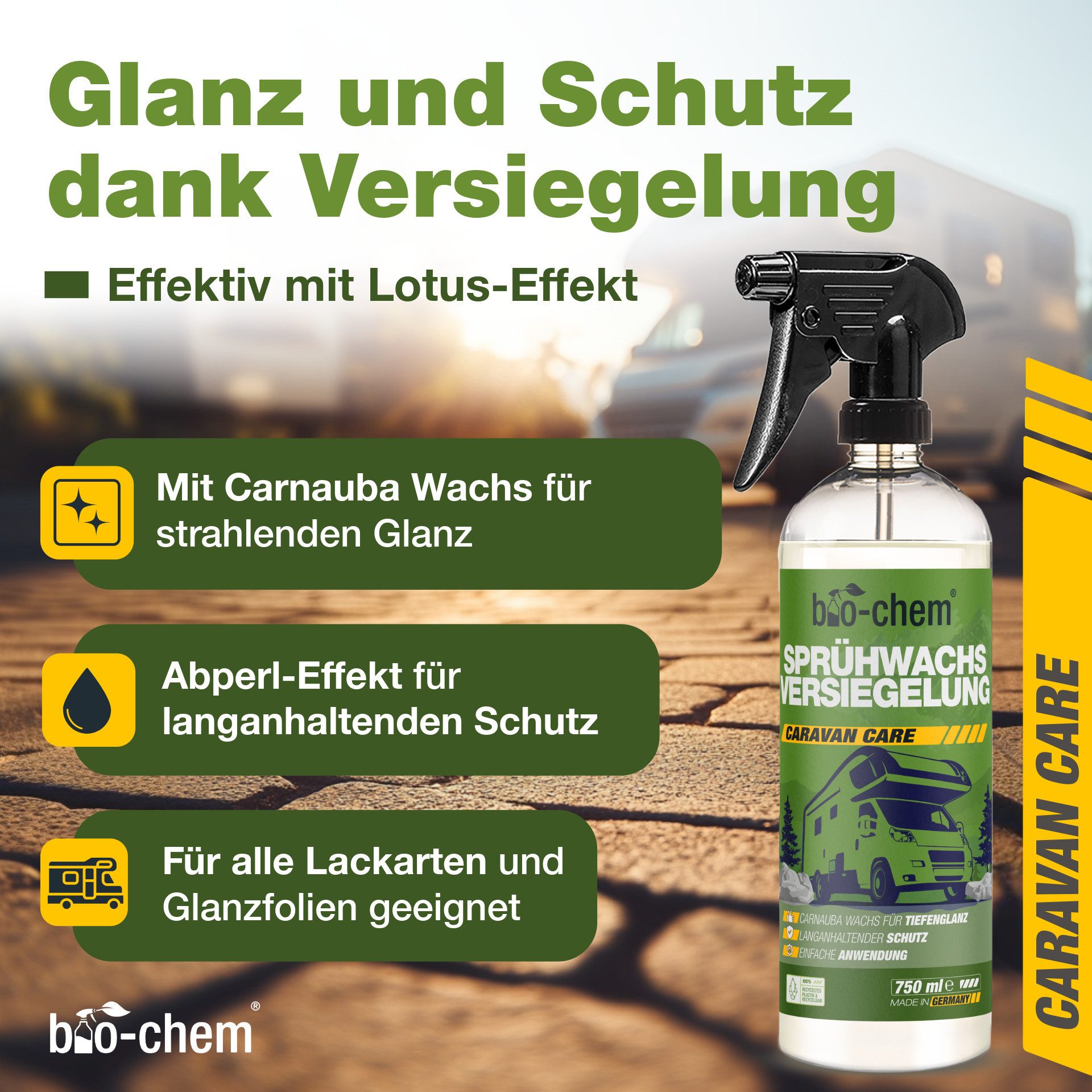 bio-chem bio-chem Sprühwachs Versiegelung 750ml – Carnauba-Wachs, Lackschutz Autowachs (Sprühwachs-Versiegelung 0.75 l Handsprayflasche)