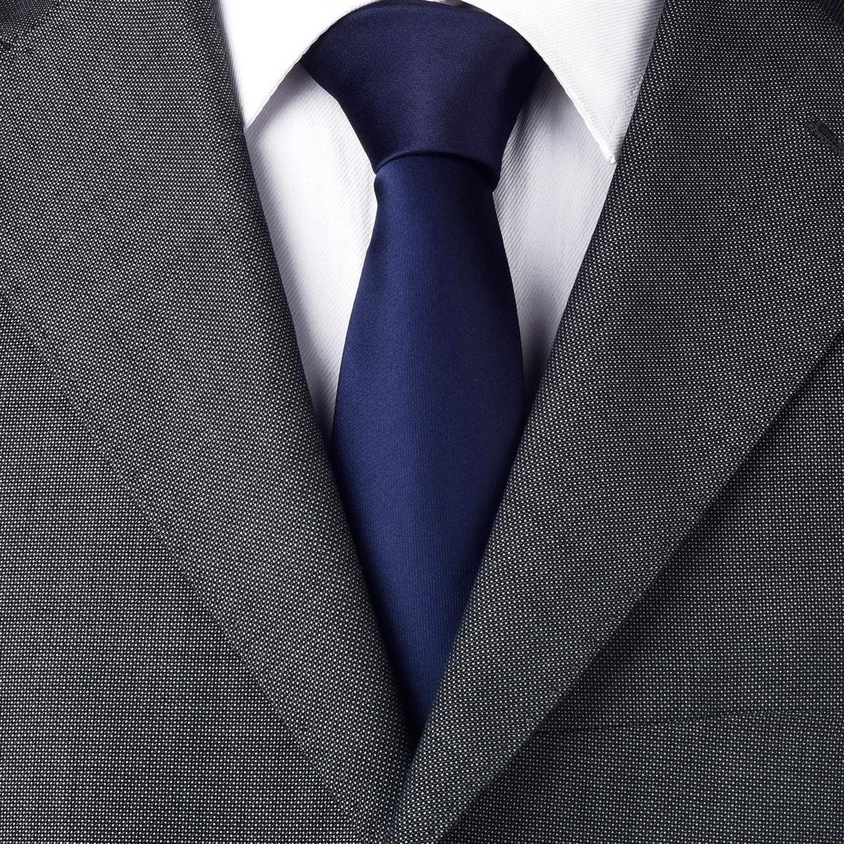breit Schnitt, für 1x Seidenlook, DonDon Krawatte Krawatte zeitlos Büro 7 Veranstaltungen cm festliche 1-St., Krawatte) klassischer (Packung, oder dunkelblau