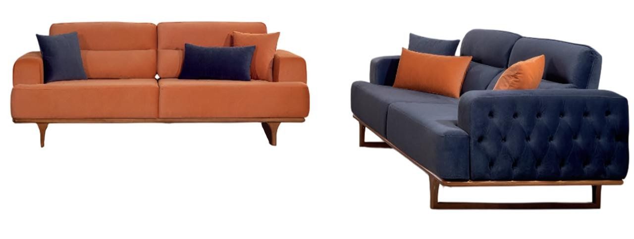 Xlmoebel Chesterfield-Sofa Exklusive Polstergarnitur in Blau mit modernem Design und Kissen, 2 Teile, Made in Europa