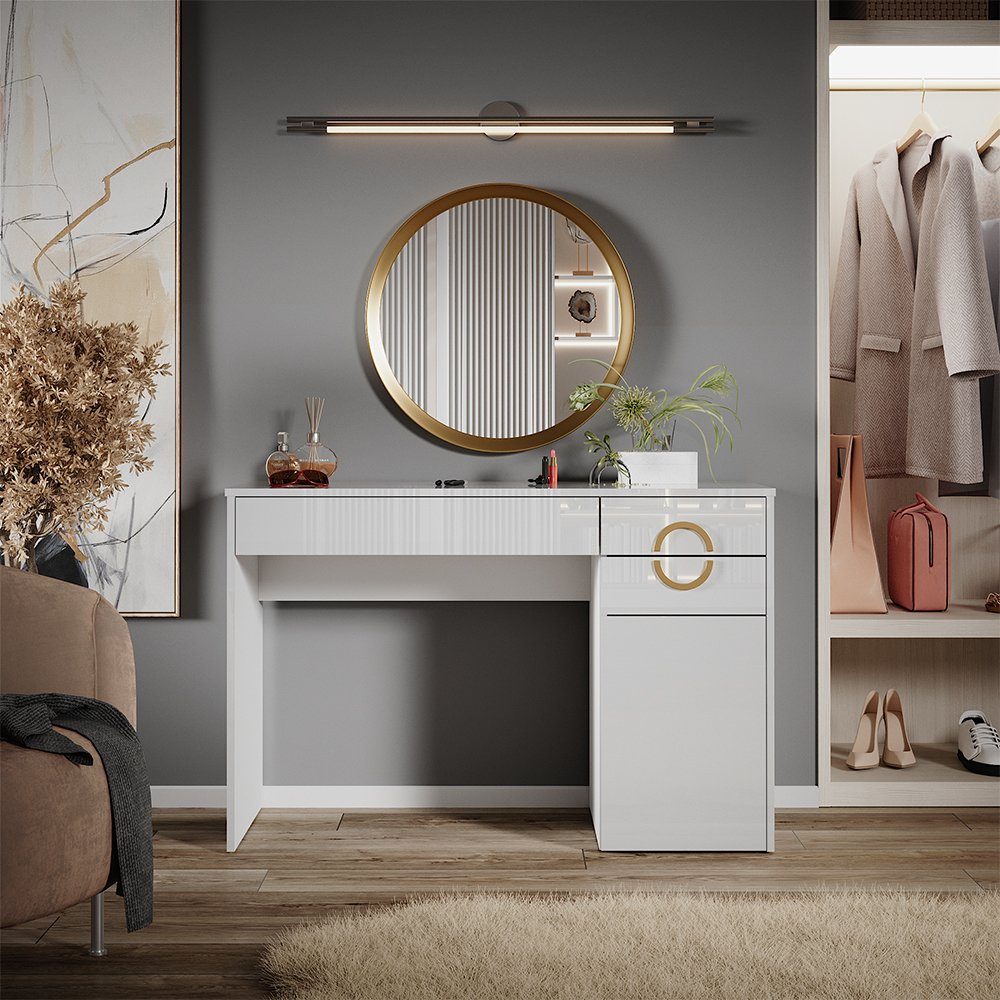 Vicco Schminktisch Adela, Weiß Hochglanz, 115 cm mit 3 Schubladen günstig online kaufen