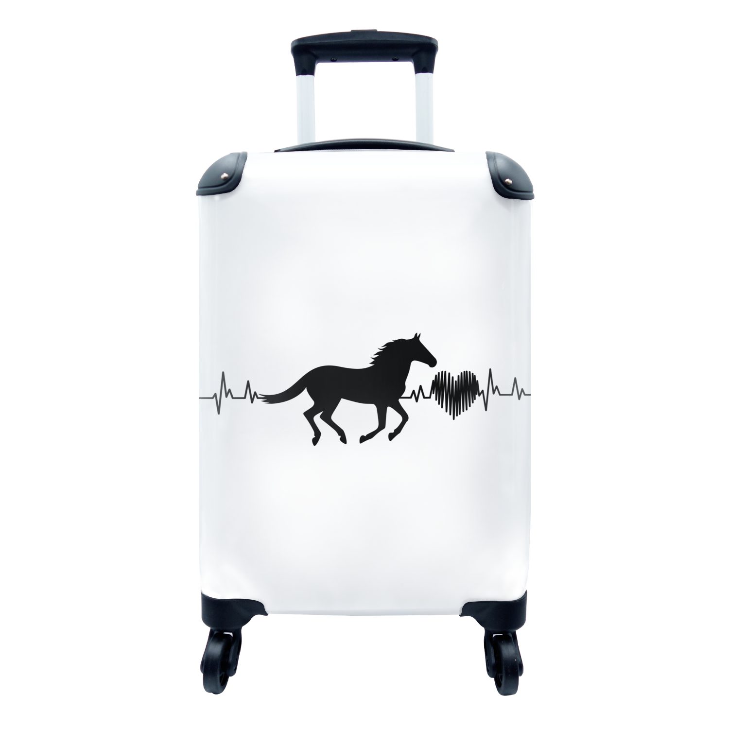 MuchoWow Handgepäckkoffer Pferde - Schwarz - Weiß, 4 Rollen, Reisetasche mit rollen, Handgepäck für Ferien, Trolley, Reisekoffer