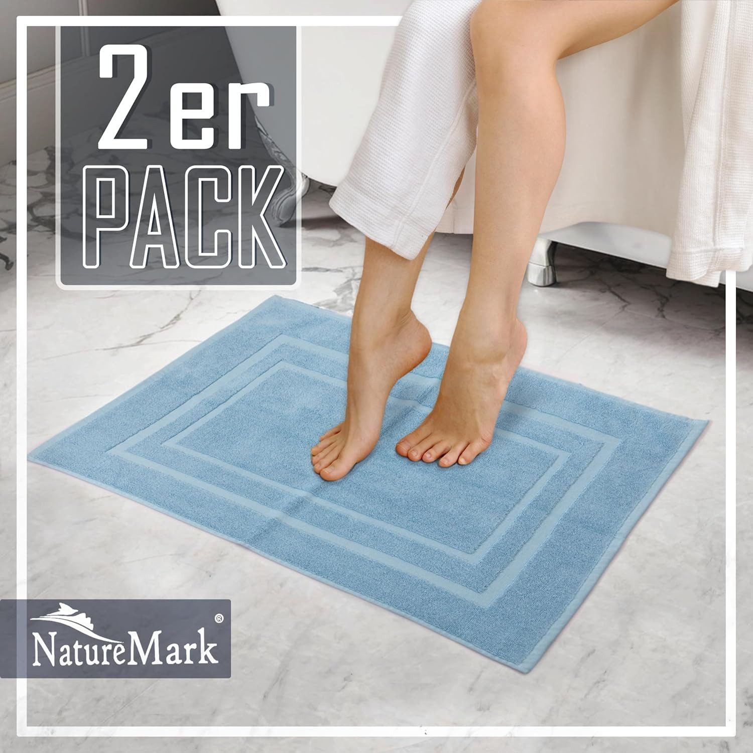 NatureMark Badematte 2er-Set Badvorleger 50x80cm, strapazierfähig, Baumwolle, rechteckig, Badematte 2-tlg., Duschmatte Duschvorleger, Premium Qualität, 50x80cm, – Bild 5 von 5