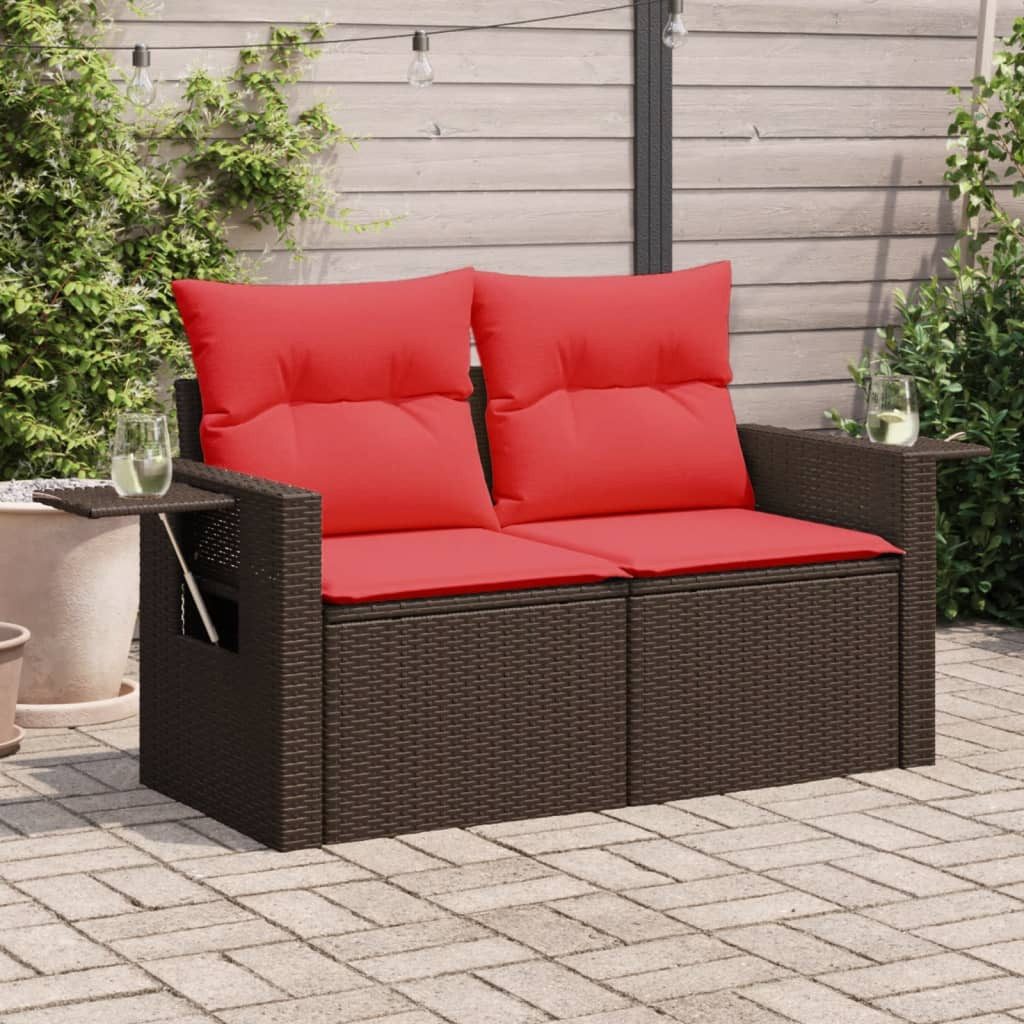 vidaXL Loungesofa Gartensofa mit Kissen 2-Sitzer Braun Poly Rattan, 1 Teile