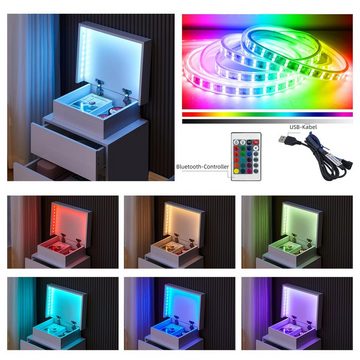 CLIPOP Nachtkommode Nachtkonsole mit LED Licht (1 Nachtkonsolen), 2 Schubladen Hochglanz Kommode für Schlafzimmer