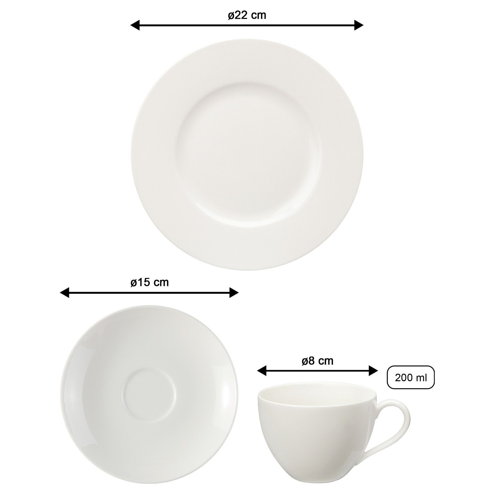 vivo Villeroy & Boch Group Kaffeeservice Basic White Kaffee Set 18er Set (18-tlg), 6 Personen, Porzellan