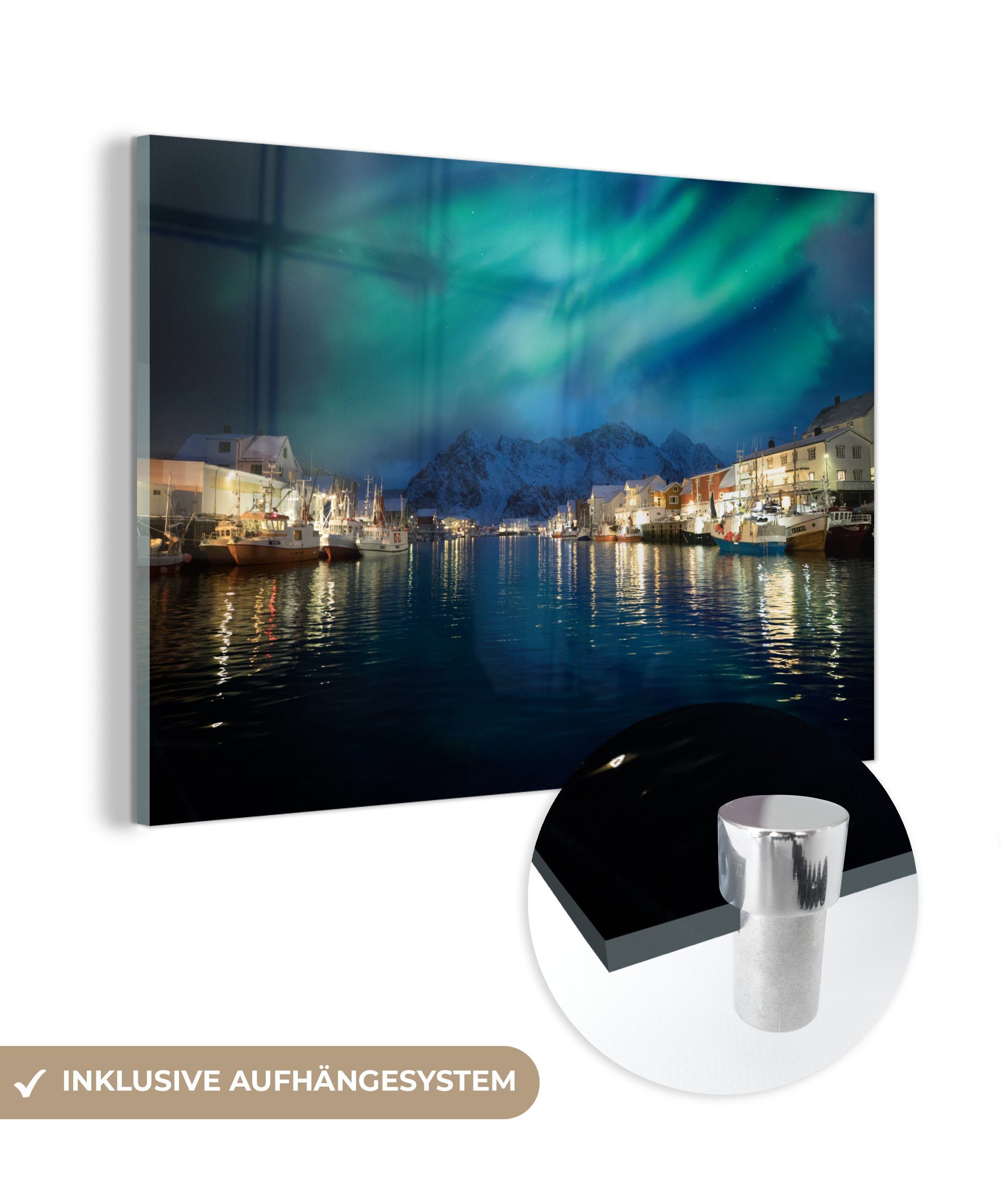 MuchoWow Acrylglasbild Nordlichter - Norwegen - Berg, (1 St), Acrylglasbilder Wohnzimmer & Schlafzimmer bunt