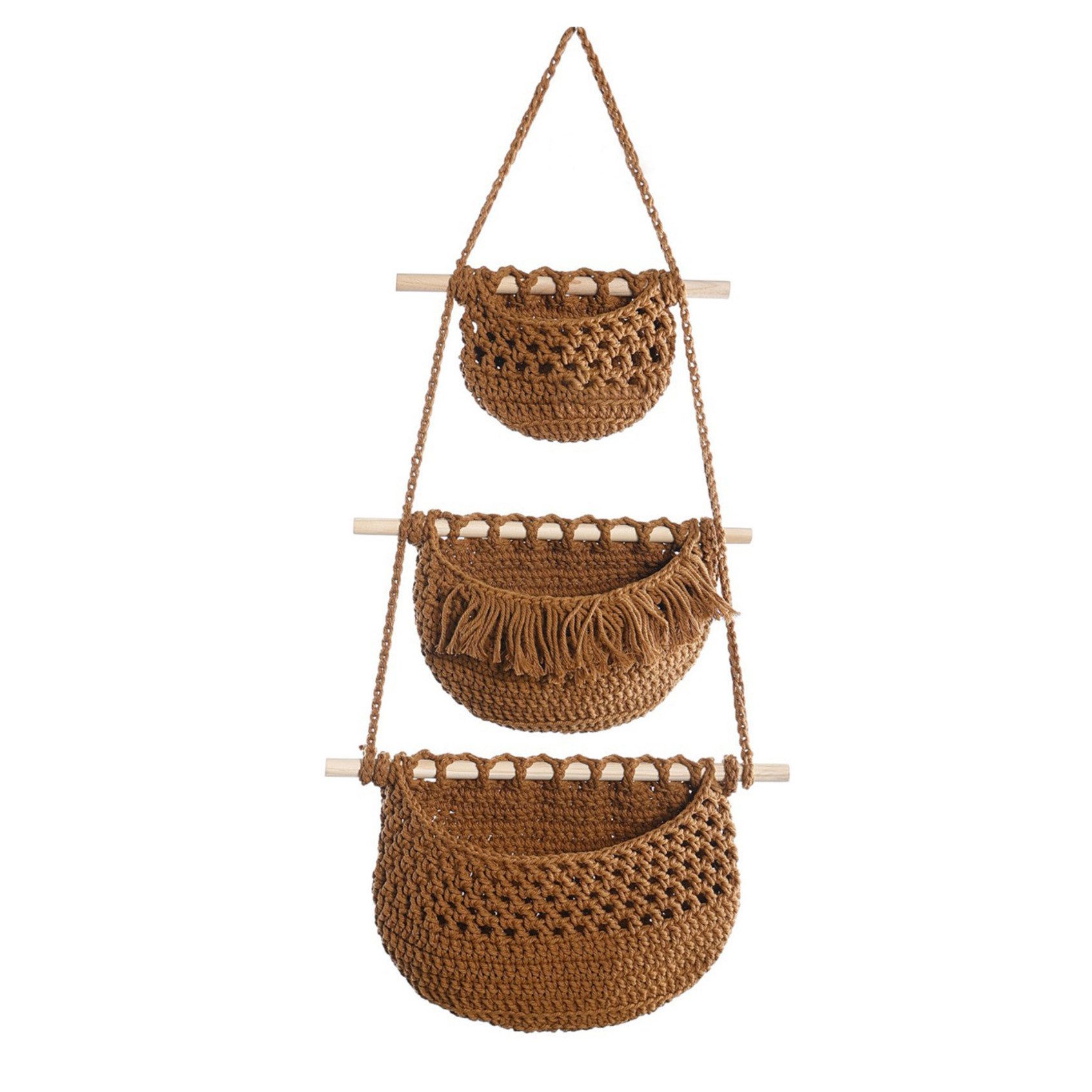 Jumpeak Hängeaufbewahrung Obstkorb Hängend 3 Etagen,Hängekörbe,Wandhängetasche, Hängetasche, Deko-Objekte,Hängeaufbewahrung,Baumwolle-Leinen,Multifunktional