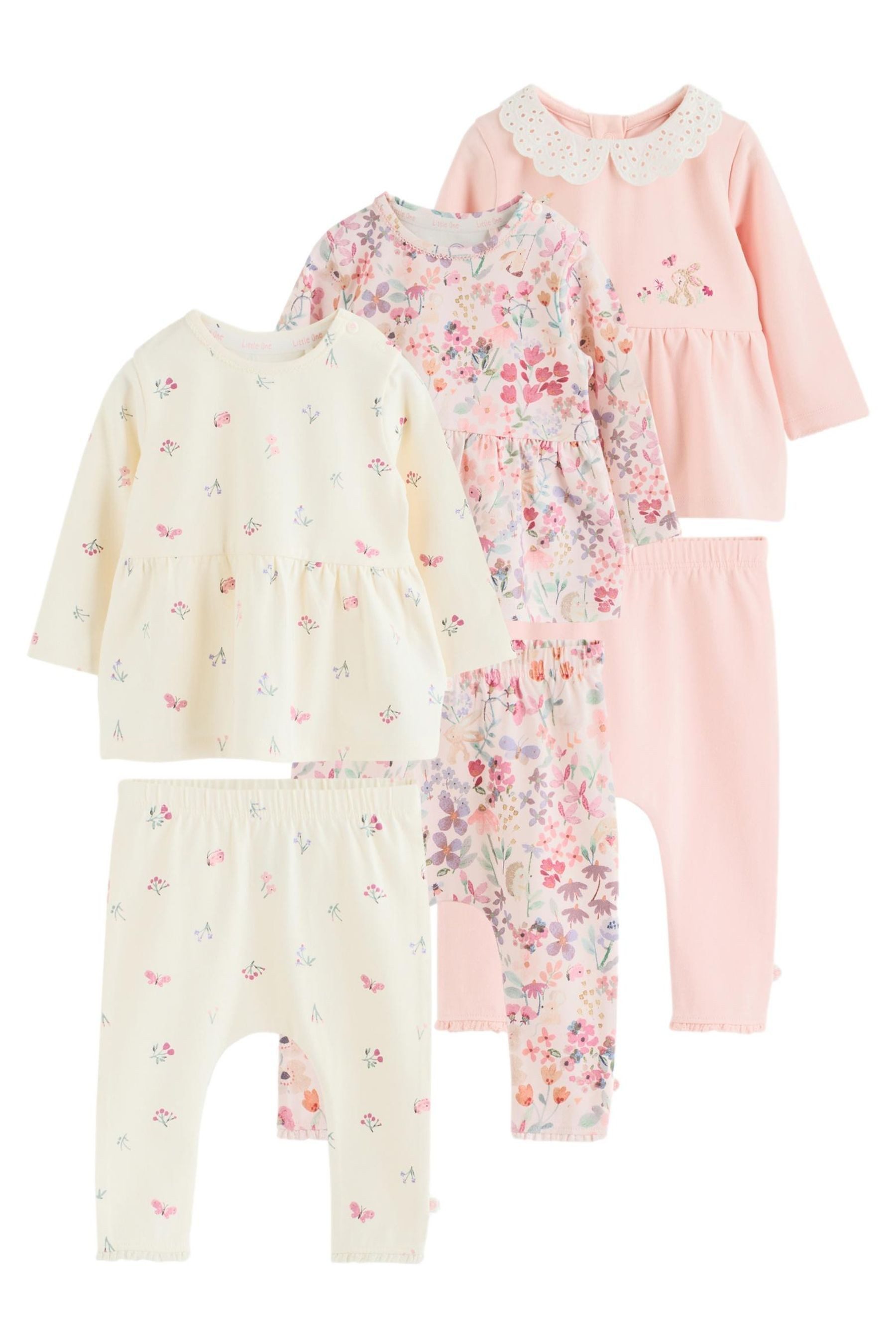 Next Langarmshirt & Leggings 6er-Set Baby Langarmshirt, T-Shirt und Leggings (6-tlg)