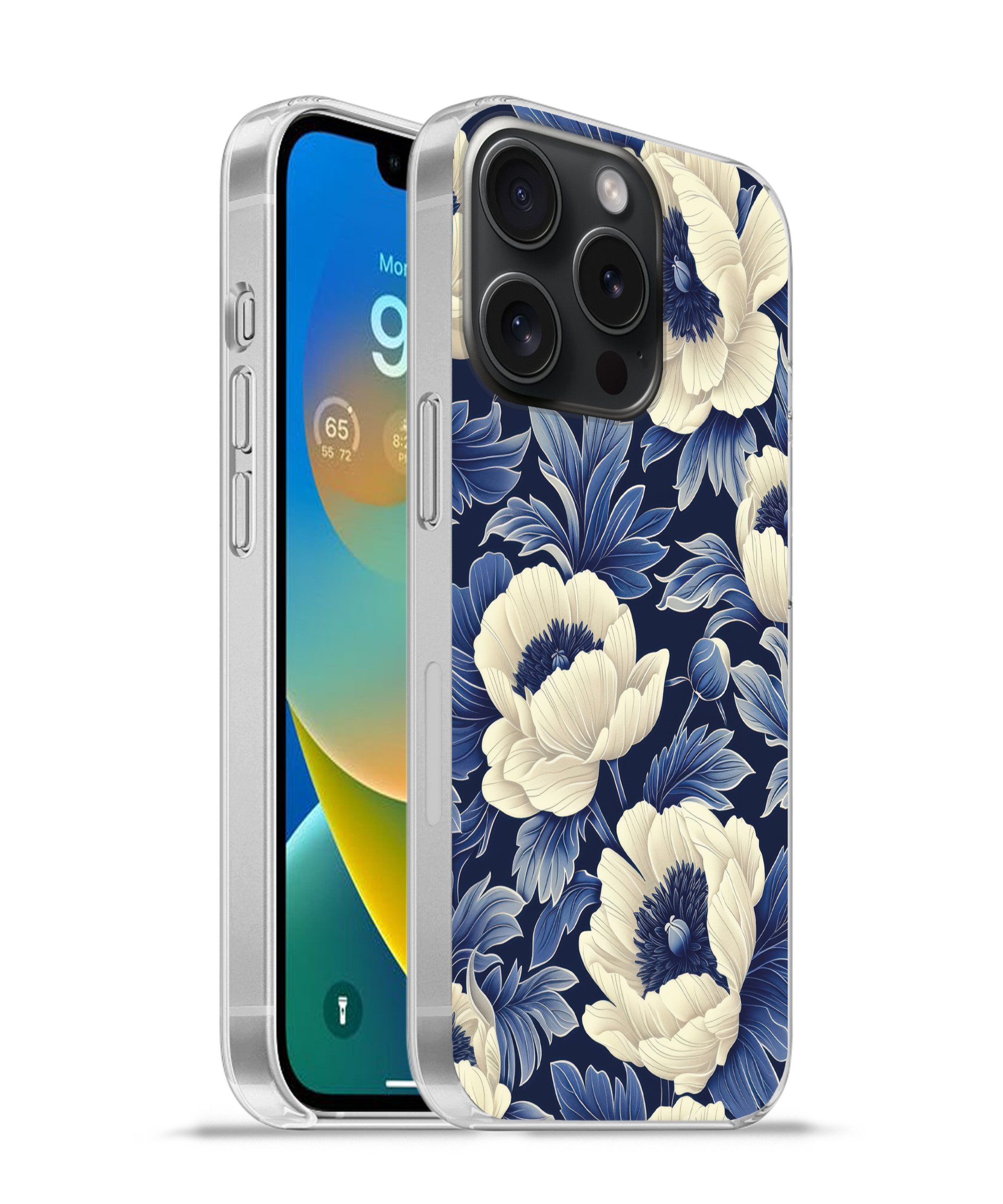 MuchoWow Handyhülle für Apple iPhone 15 Pro Blumen - Muster - Blau - Weiß, Smartphone-Bumper, Print, Handy Schutzhülle Dünn