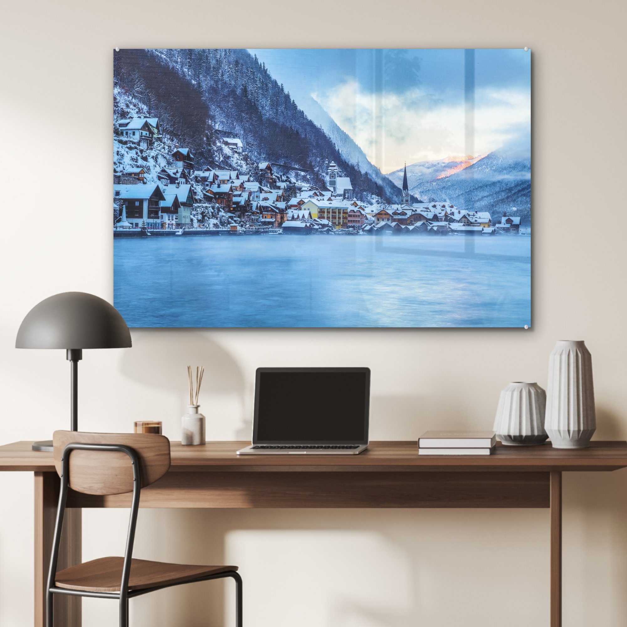 (1 - St), Schnee, Alpen Dorf & Wohnzimmer Acrylglasbilder Acrylglasbild MuchoWow - Schlafzimmer