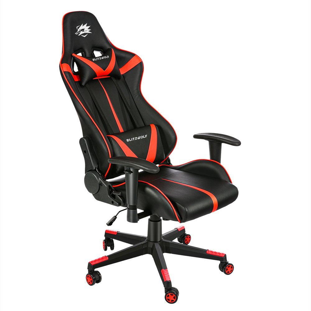 BLiTZWOLF Gaming-Stuhl BW-GC7 (Ergonomischer Stuhl, 1 St), Bürostuhl  Schreibtischstuhl, 135 ° Liegend, höhenverstellbar, mit Kopfstütze +  Lendenkissen, bis 150kg