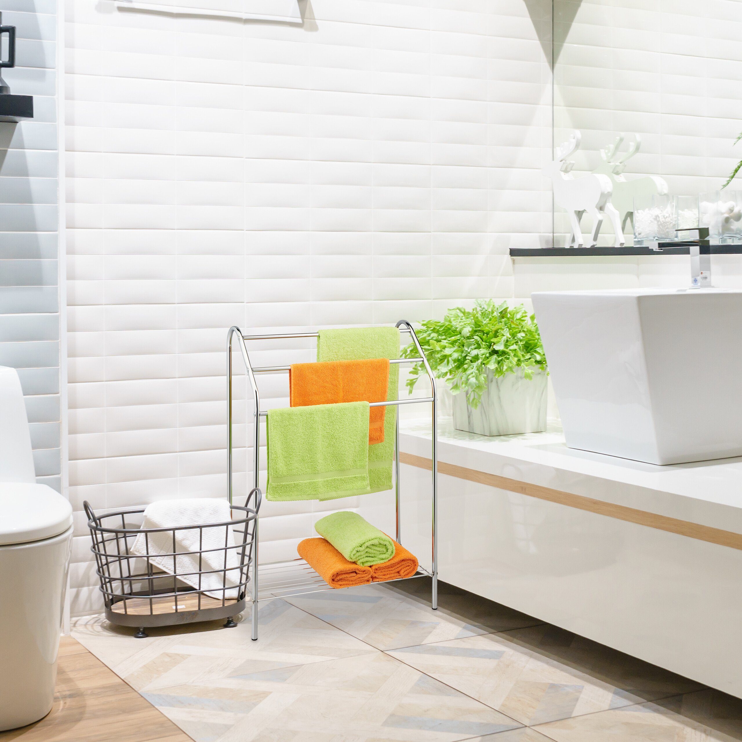 relaxdays Handtuchständer 3 armiger Handtuchständer mit Ablage günstig online kaufen