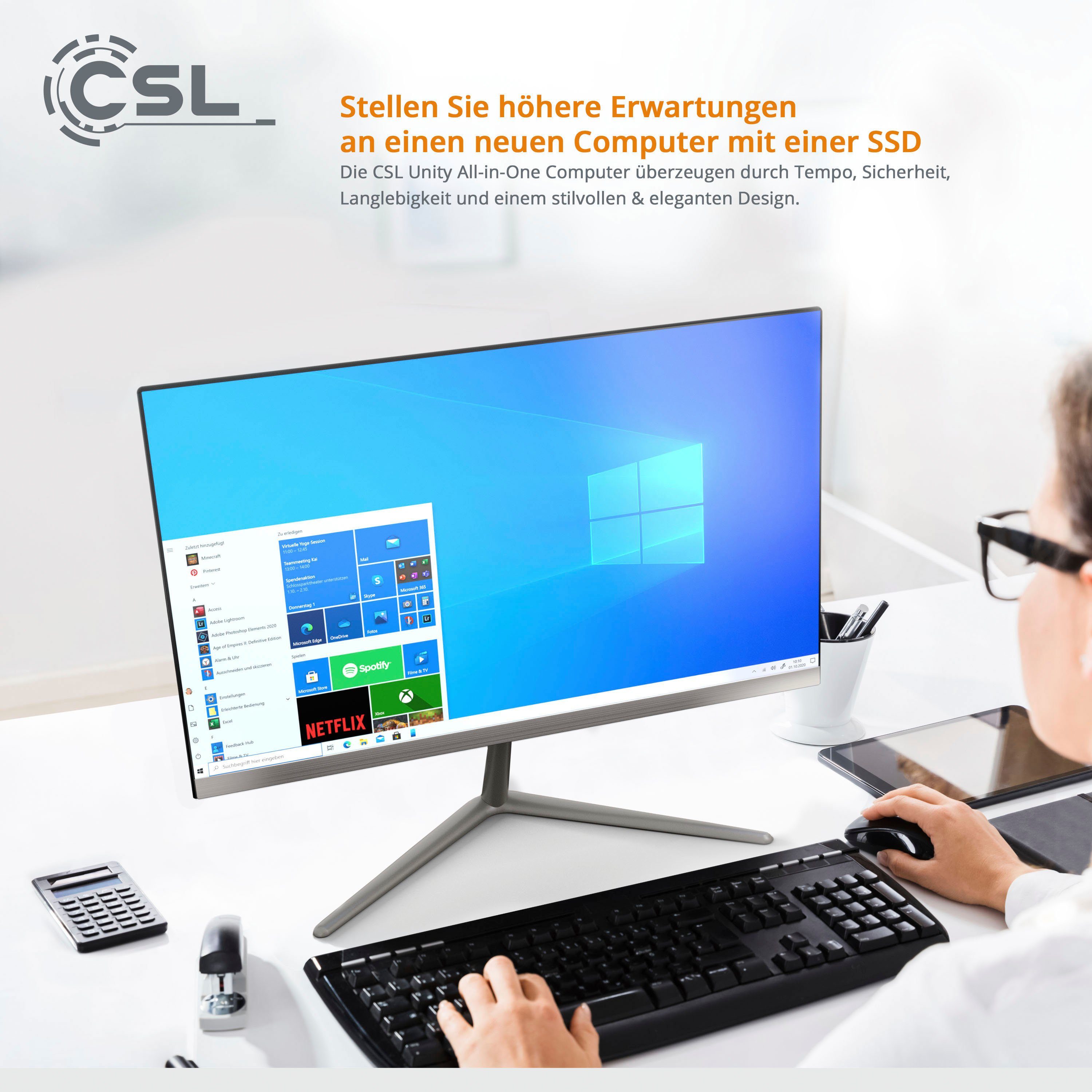 RAM, CSL 16 N4120, Intel SSD) 256 weiß 10 Windows 600, Graphics PC GB Pro mit GB UHD Zoll, F24-GLS Unity All-in-One (23,8 Celeron