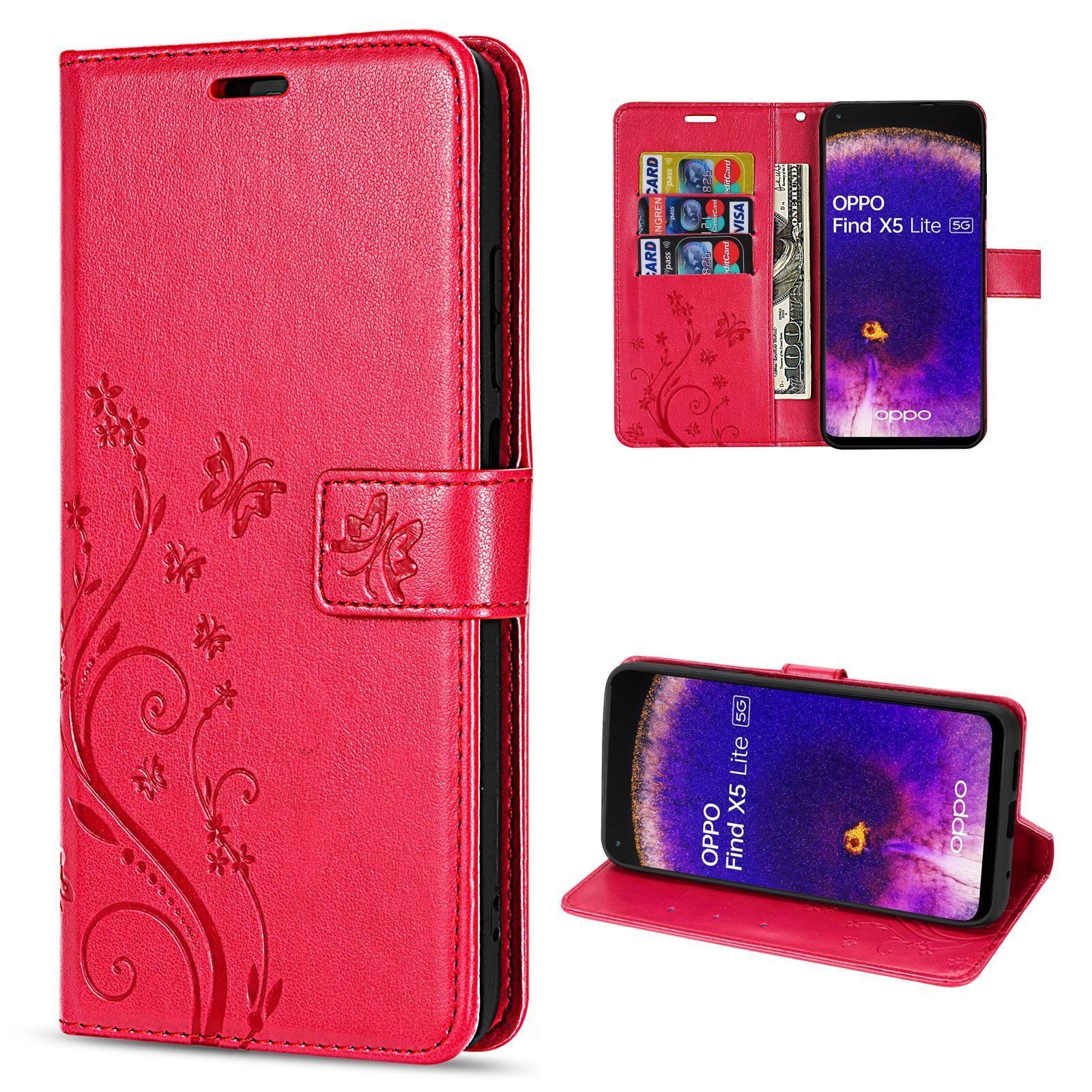 betterfon Handyhülle Handytasche für Oppo Find X5 Lite Klapphülle Klapphülle, Bookstyle-Hülle: Magnetverschluss 3 Kartenfächer & Standfunktion