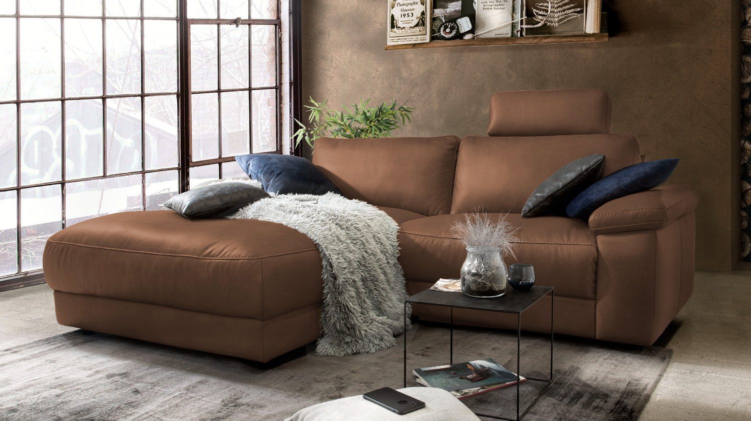 KAWOLA Ecksofa LOLA, Couch L-Form rechts oder links, Sitzvorzug motorisch, Stoff oder Leder