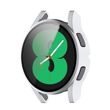 Wigento Smartwatch-Hülle Für Samsung Galaxy Watch 4 44mm Smart Hülle + Hart Glas Silber Etuis Cover Tasche