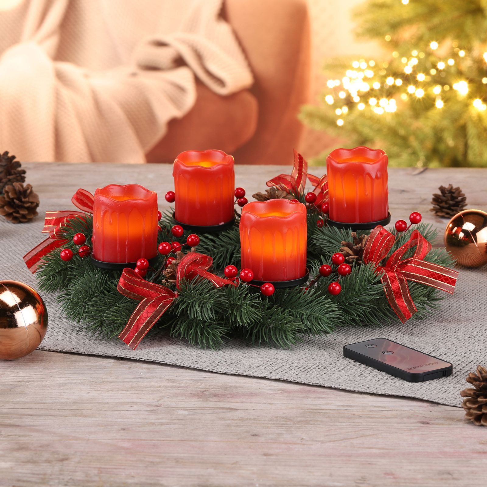 Gravidus Adventskranz Adventskranz mit LED Echtwachskerzen Deko – Bild 3 von 5