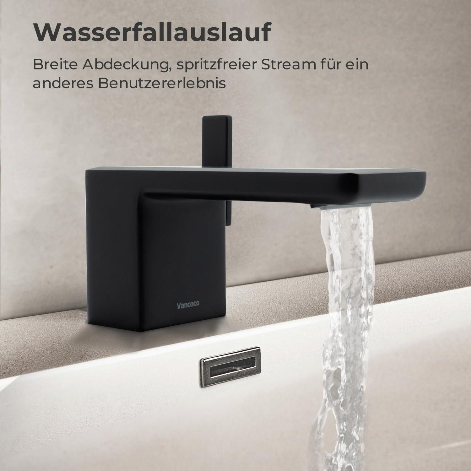 LuxusKollektion Waschtischarmatur Wasserhahn Einhebelmischer Waschtischmischer Wasserfall Schwarz