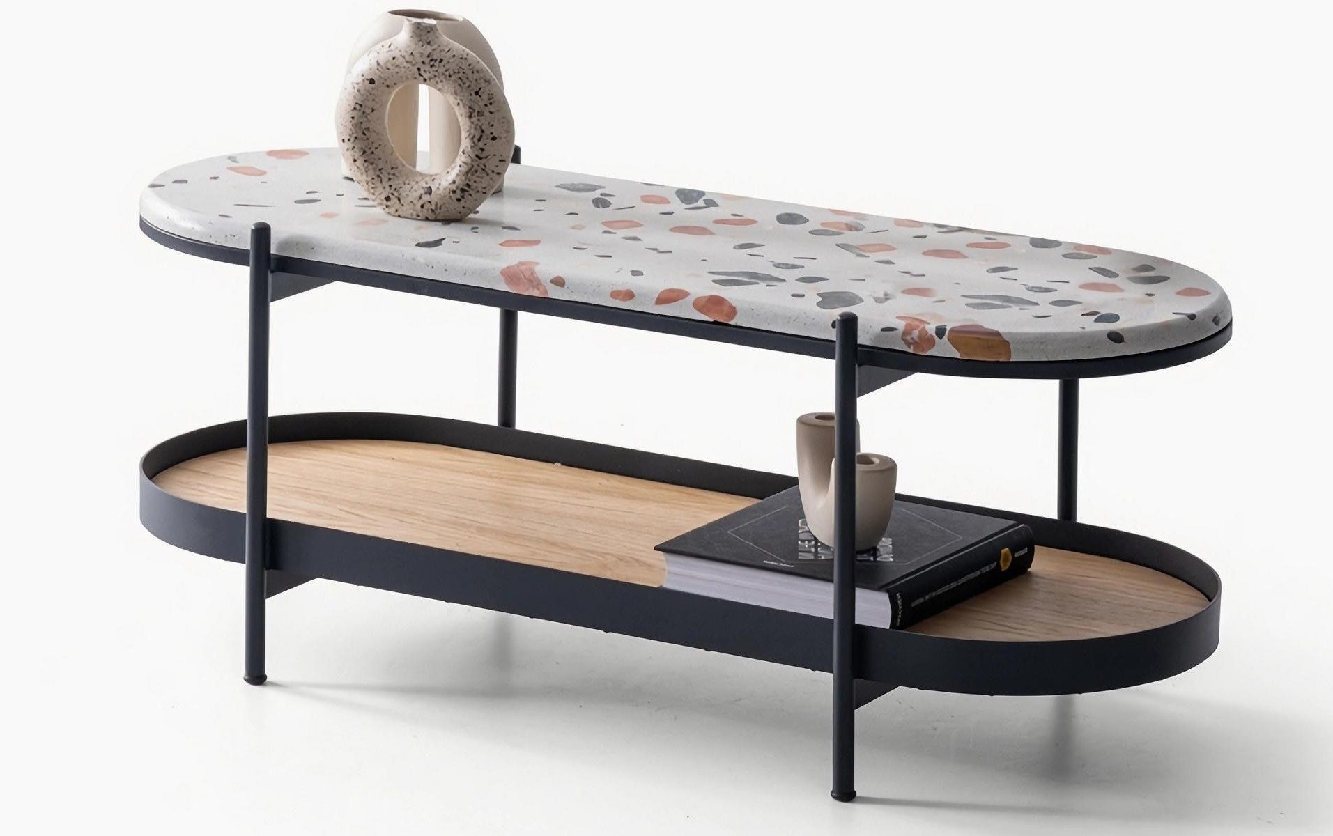 Xlmoebel Couchtisch XLMOEBEL ovaler Couchtisch in Holz- und Marmoroptik, mehrfarbig (Packung, oval), Made in Europa