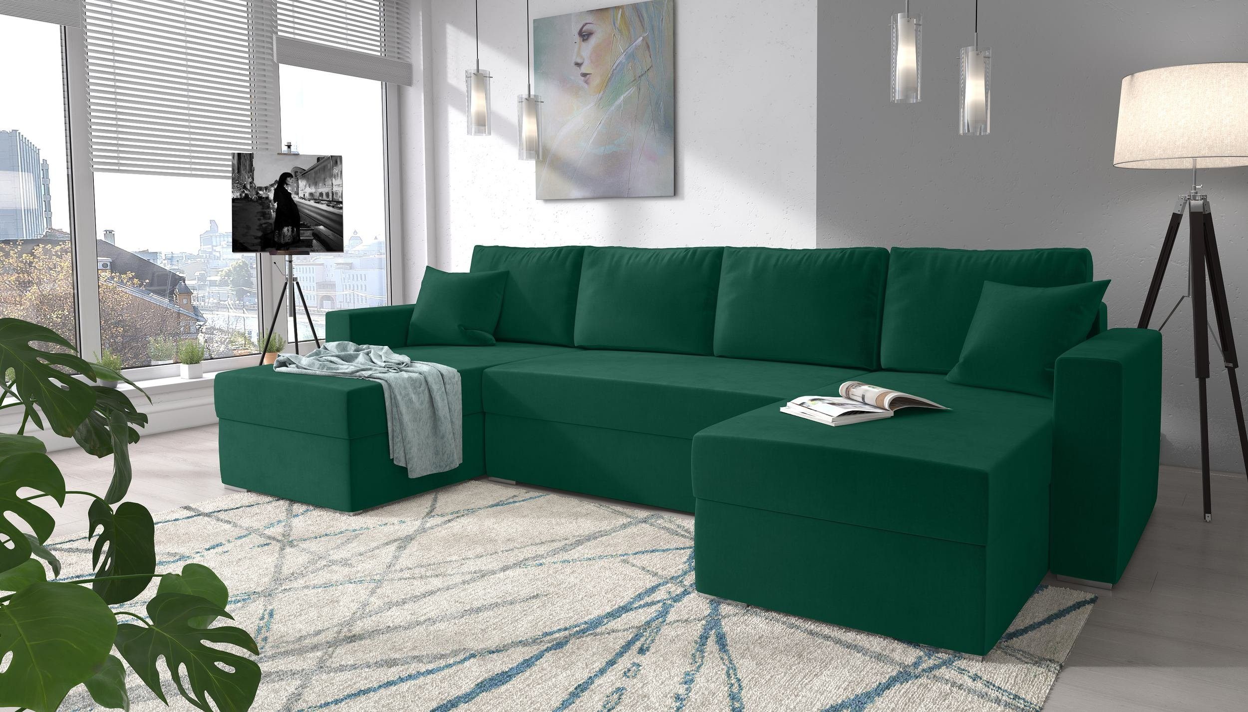 Stylefy Wohnlandschaft Rubicon, U-Form, Sofa, mit Bettfunktion und Bettkasten, frei im Raum stellbar, inklusive Kissen, Sitzkomfort, Klassisch Design