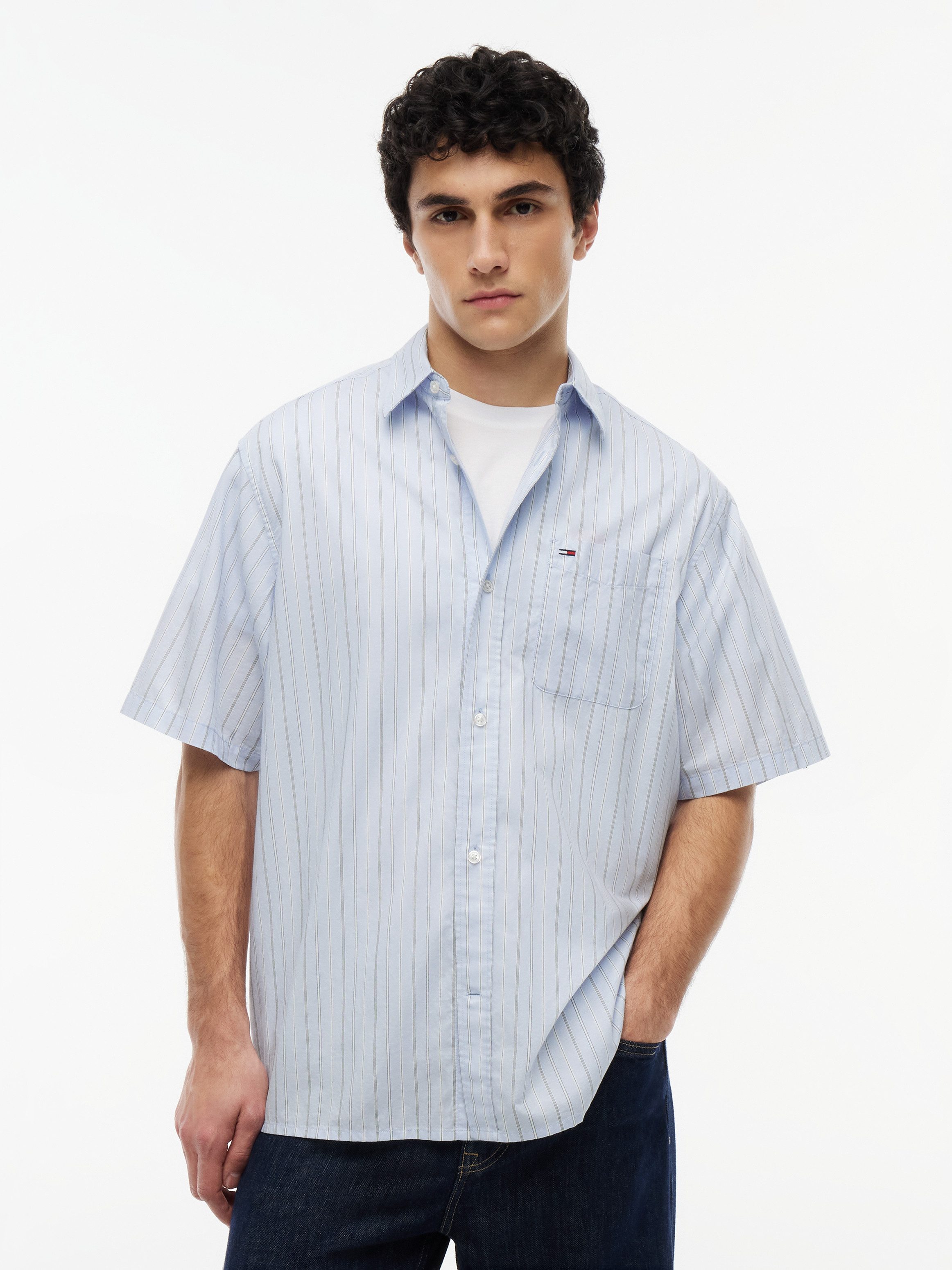 Tommy Jeans Kurzarmhemd POPLIN STRIPE SHIRT Relaxed fit mit Brusttasche