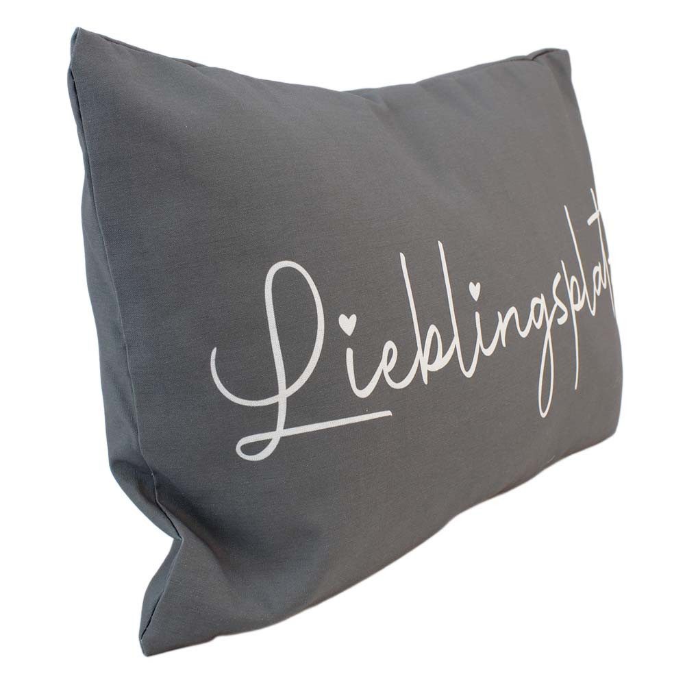 BEMIRO Deko-Kissen Lieblingsplatz 53x21cm - Grau Mit Herzen Schriftzug