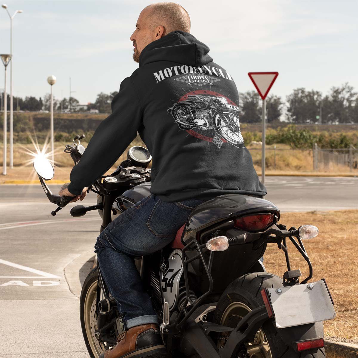 Motorrad Iron Kapuzenjacke Wheels Biker / Hoodie mit Legend Zip Dunkel Rebel Motiv Kapuzensweatjacke On Rot