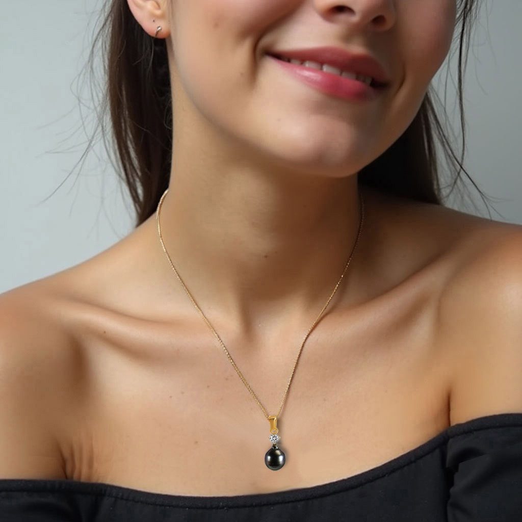 Edellis Kette mit Anhänger Damen Halskette Echte Tahiti Semi-Barock 9-10 mm Perle AA+ Silber 925 – Bild 2 von 5