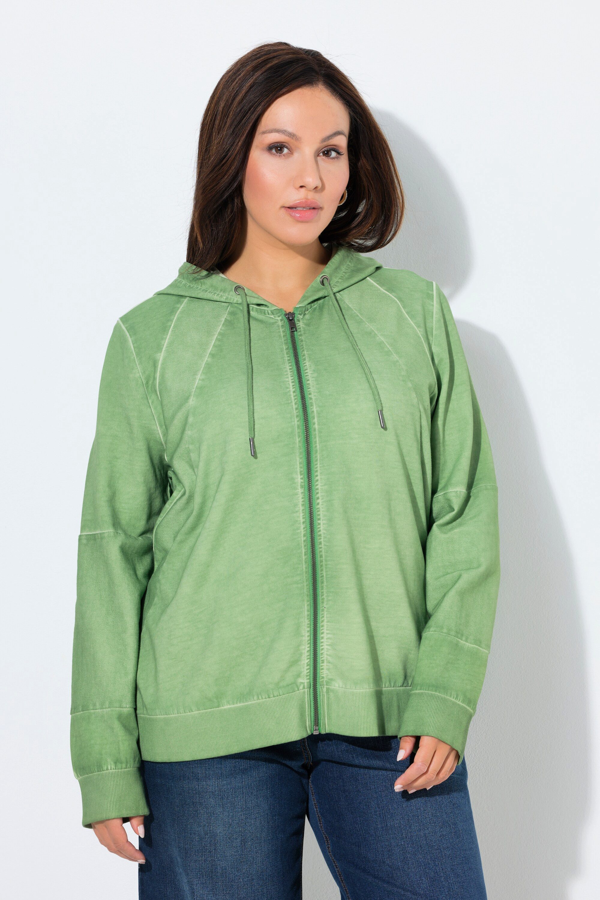 Ulla Popken Sweatjacke Sweatjacke cold dyed Kapuze Langarm