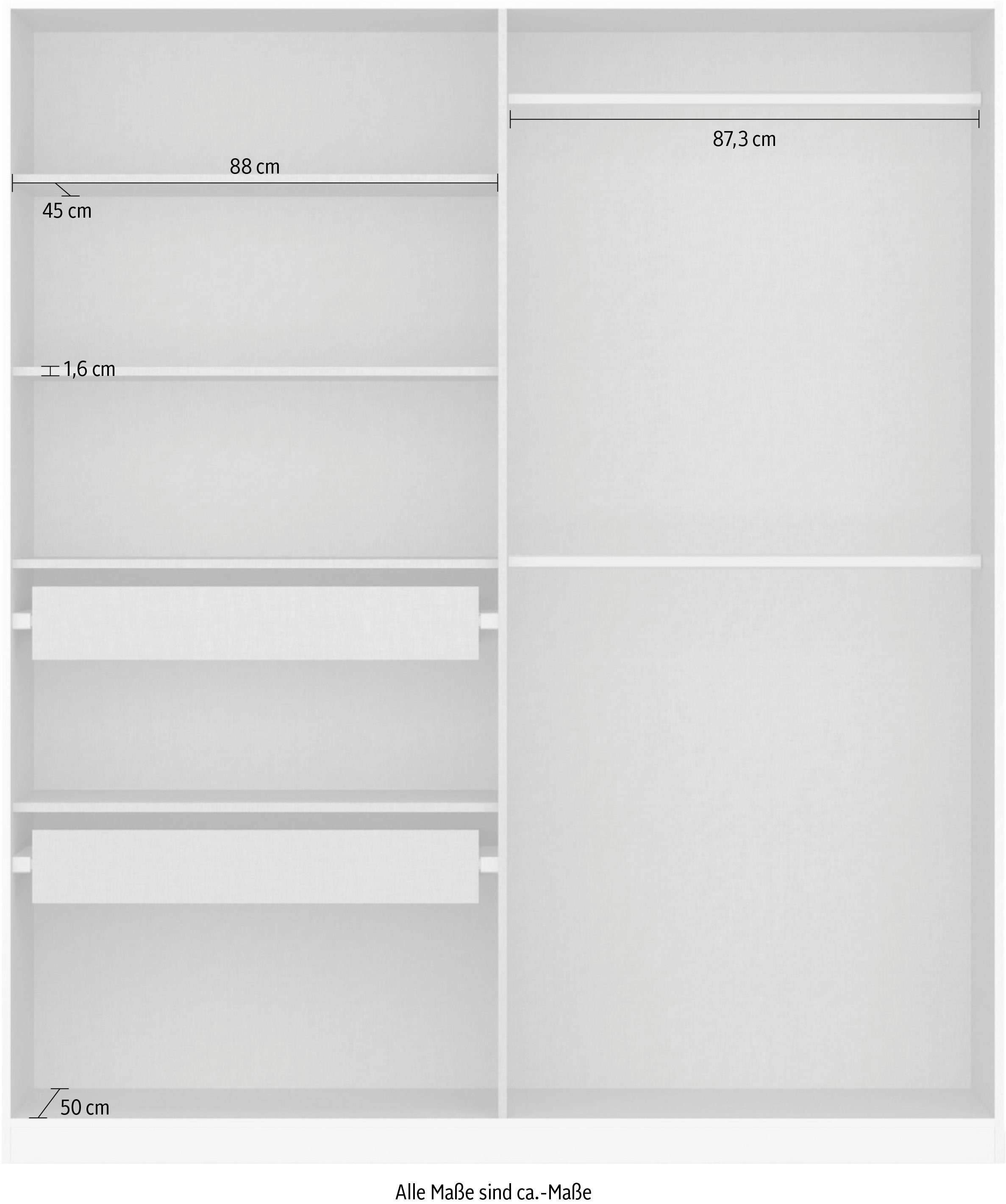 Koluna Böden inkl. Glasfront Drehtürenschrank mit sowie Innenschubladen extra rauch Basalt Spiegel, 2 Graumetallic/Glas