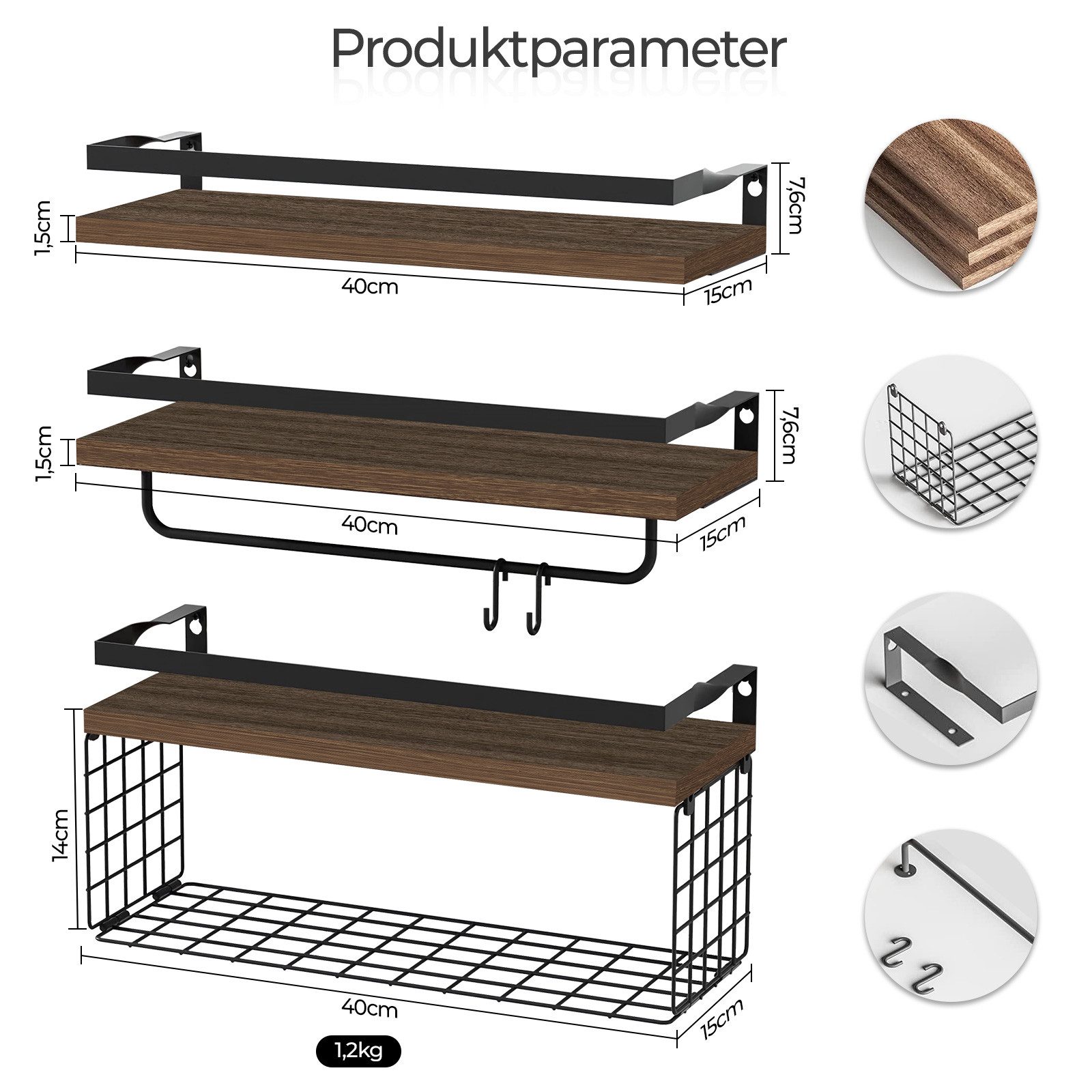 YMQHBS Küchenregal 40x15cm 6-teiliges Wandregale, für Küchen, Badezimmer, W günstig online kaufen