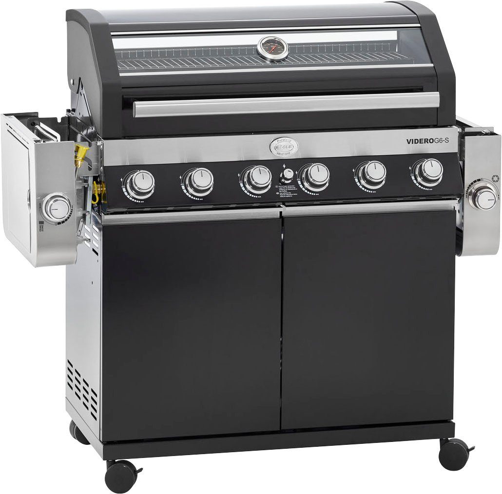 RÖSLE Gasgrill BBQ-Station VIDERO, 25527, G6-S Schwarz, 6 Brenner, extra Primezone/Seitenbrenner, VARIO+
