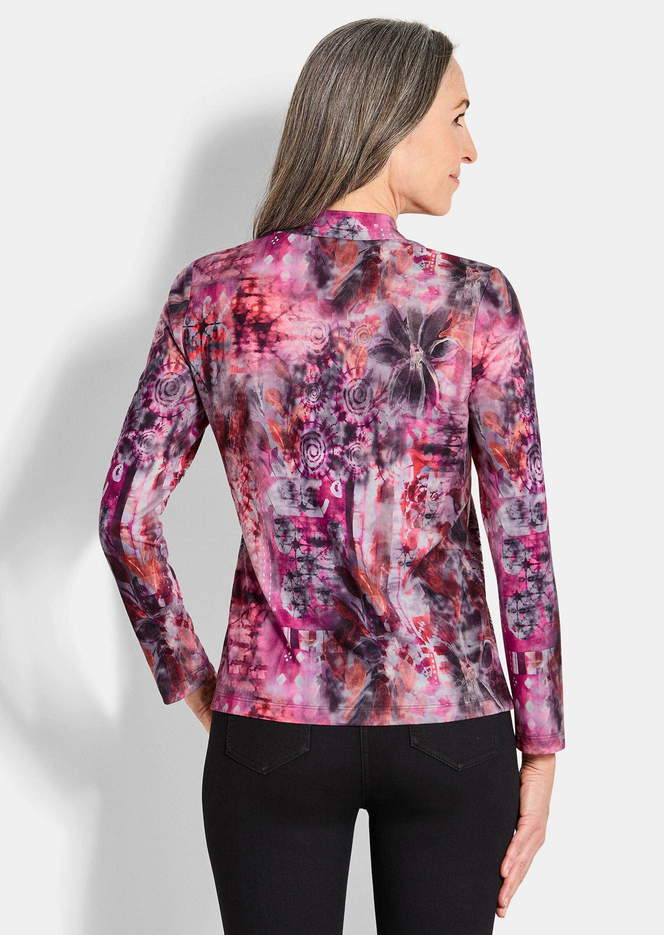GOLDNER Print-Shirt Langarm Jersey-Shirt mit Allover-Druck Druckshirt mit Stehbundkragen und Langarm