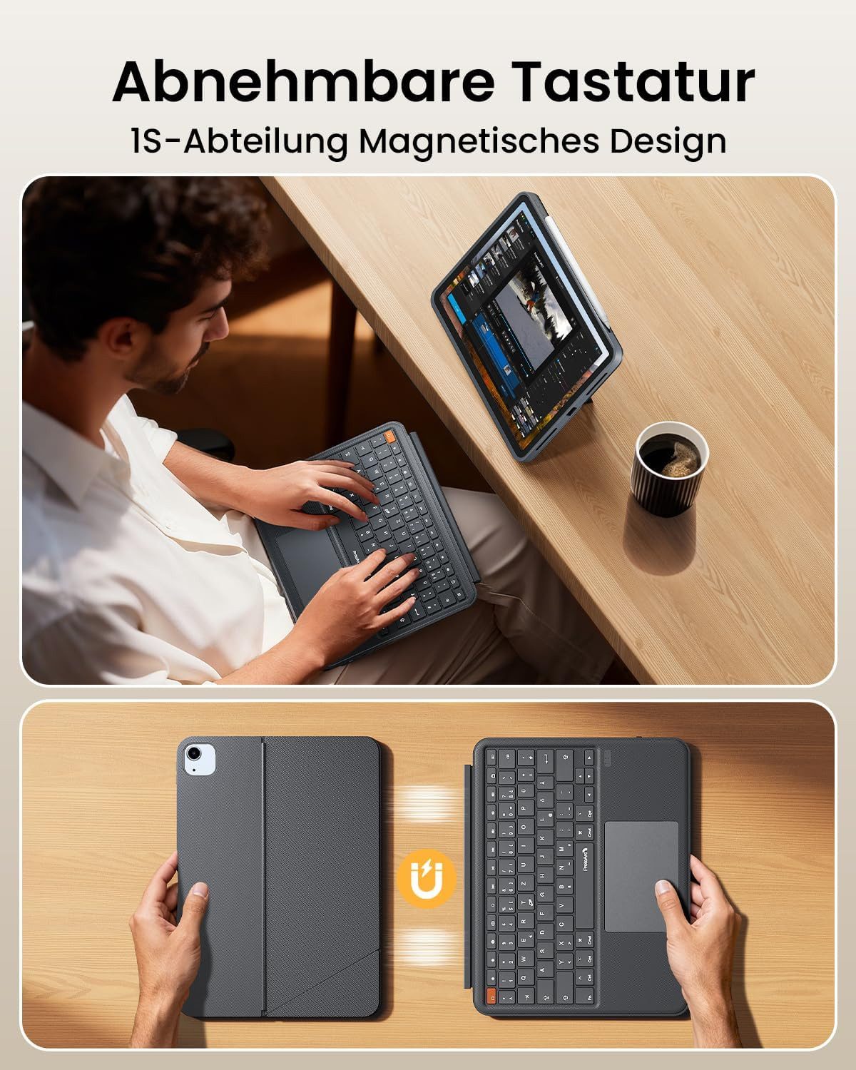 ProtoArc TK500 Hülle mit Tastatur Magnetisch Abnehmbar iPad Tastatur iPad-Tastatur (für iPad Air 11" M3 2025/M2 2024 Air 5/4, Pro 11“ 4/3/2/1)