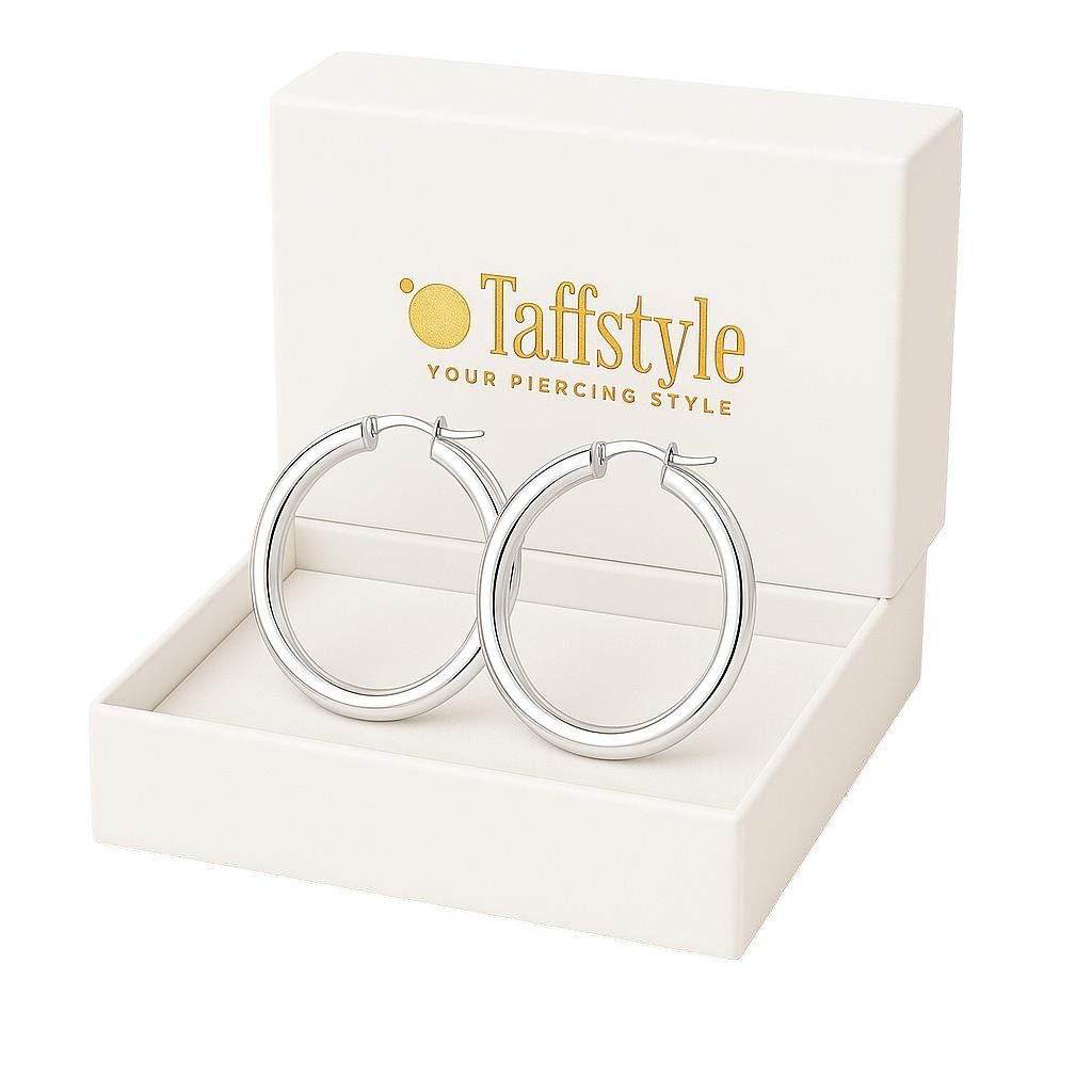 Taffstyle Paar Creolen Stylische Ohrringe 925 Sterling Silber Damen Ohrschmuck (Elegante 925 Silber Ohrringe für Frauen - Geschenk zum Geburtstag, Weihnachten,  – Bild 3 von 5