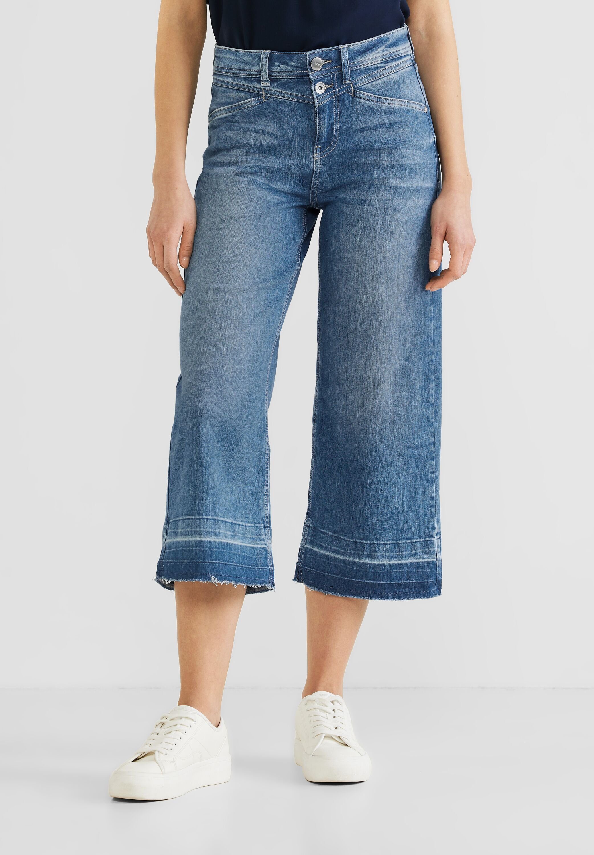 STREET ONE Bequeme Jeans Street One Casual Fit Jeans Culotte in Sky Blue Wa (1-tlg) Nicht Vorhanden