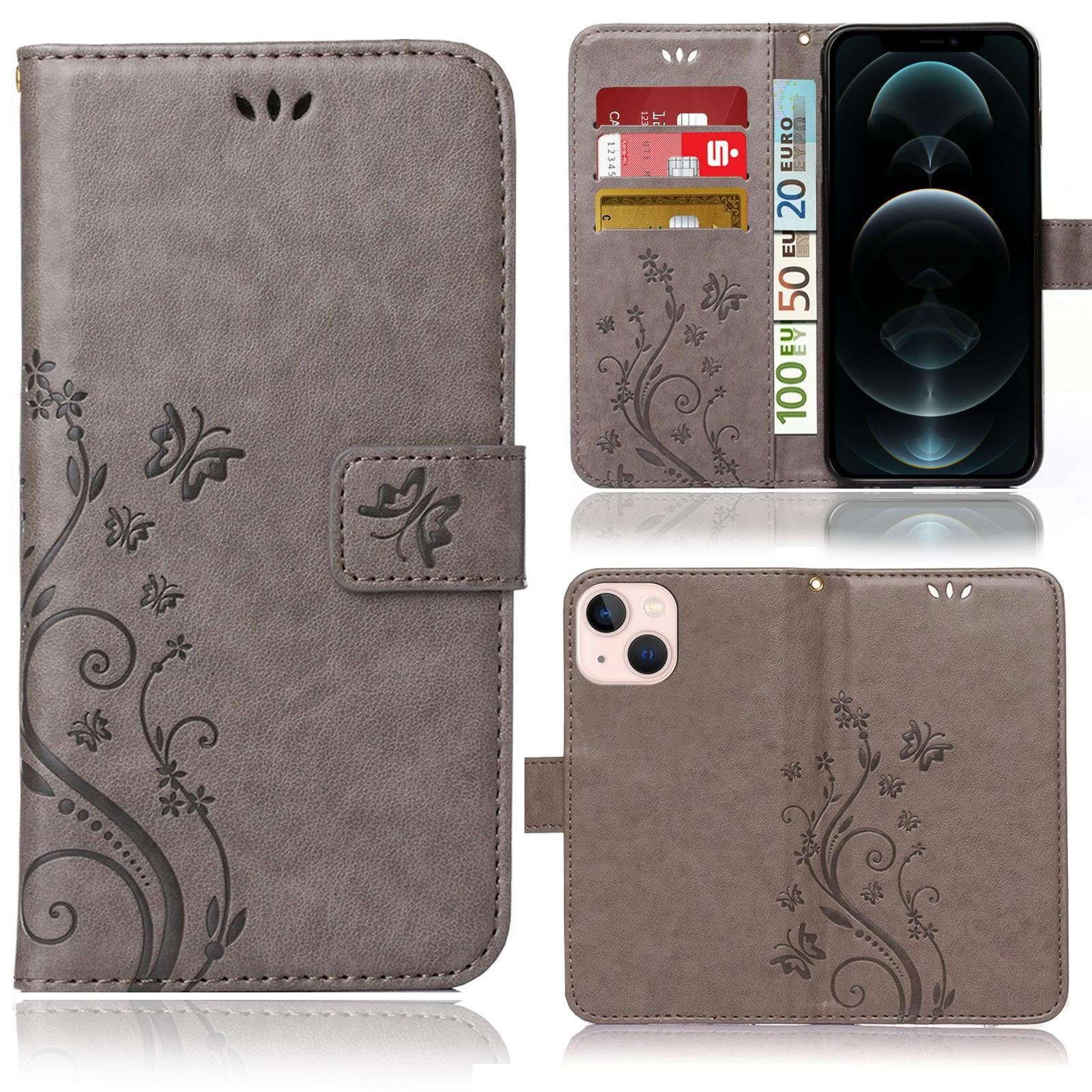 Numerva Smartphone-Hülle Handytasche Blumen Muster Hülle für Apple iPhone 13, Schutzhülle, Blumenmuster