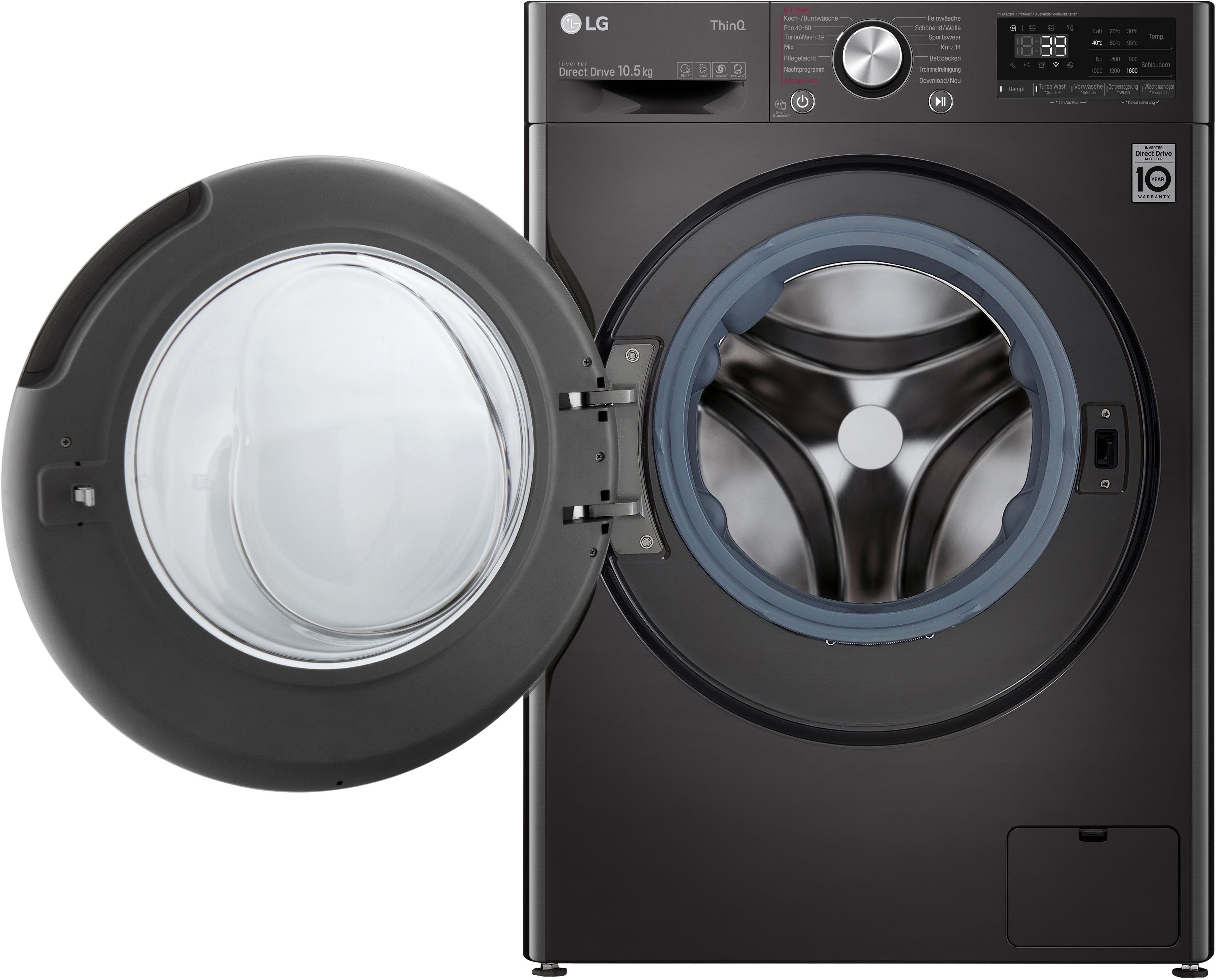 LG Waschmaschine F6WV710P2S, 10,5 kg, 1600 U/min, TurboWash® - Waschen in nur 39 Minuten – Bild 4 von 5