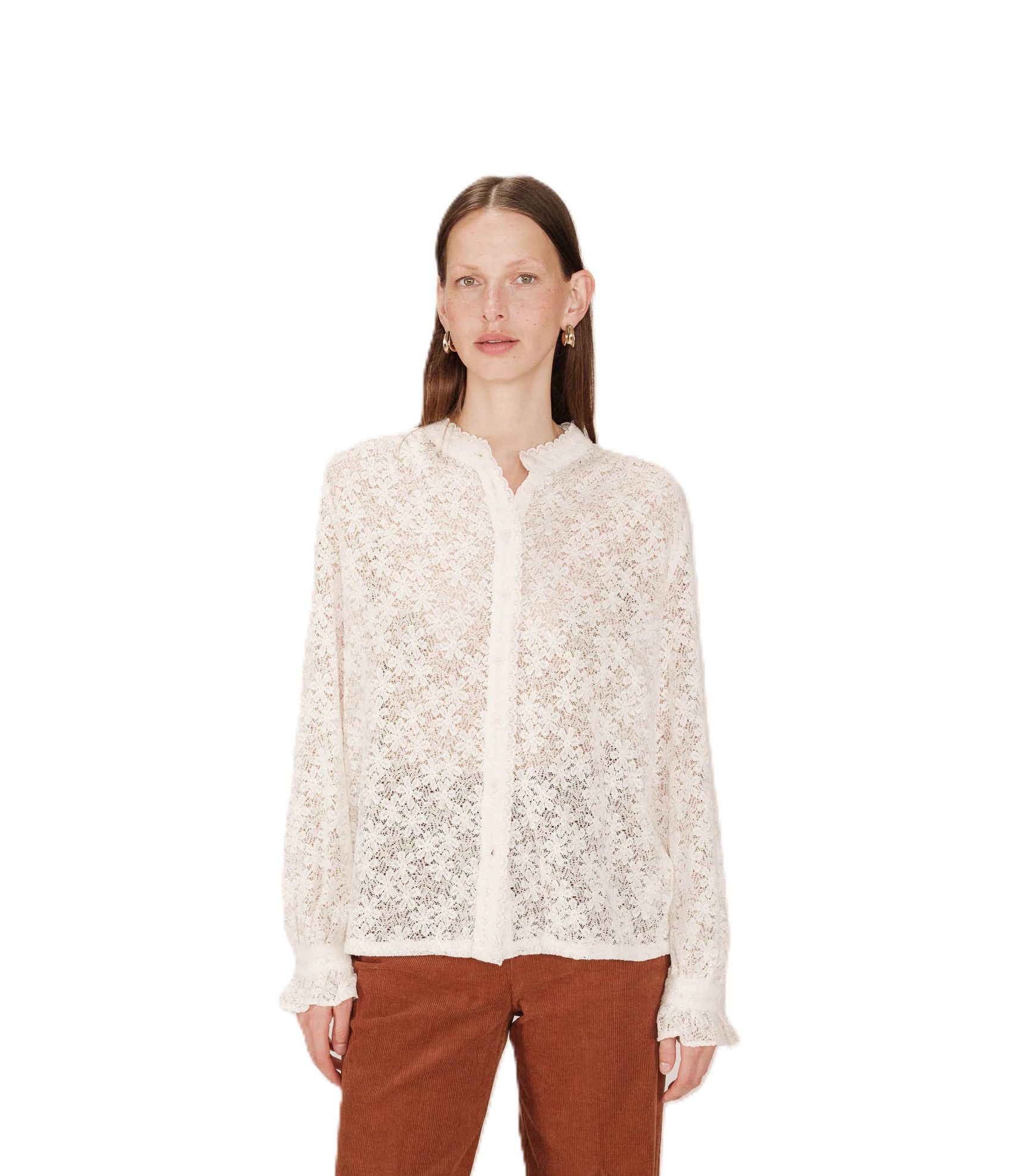 Grace & Mila Langarmbluse Lace Blouse SWING ? Damen Spitzenbluse ? elegante Bluse mit Knopfleist