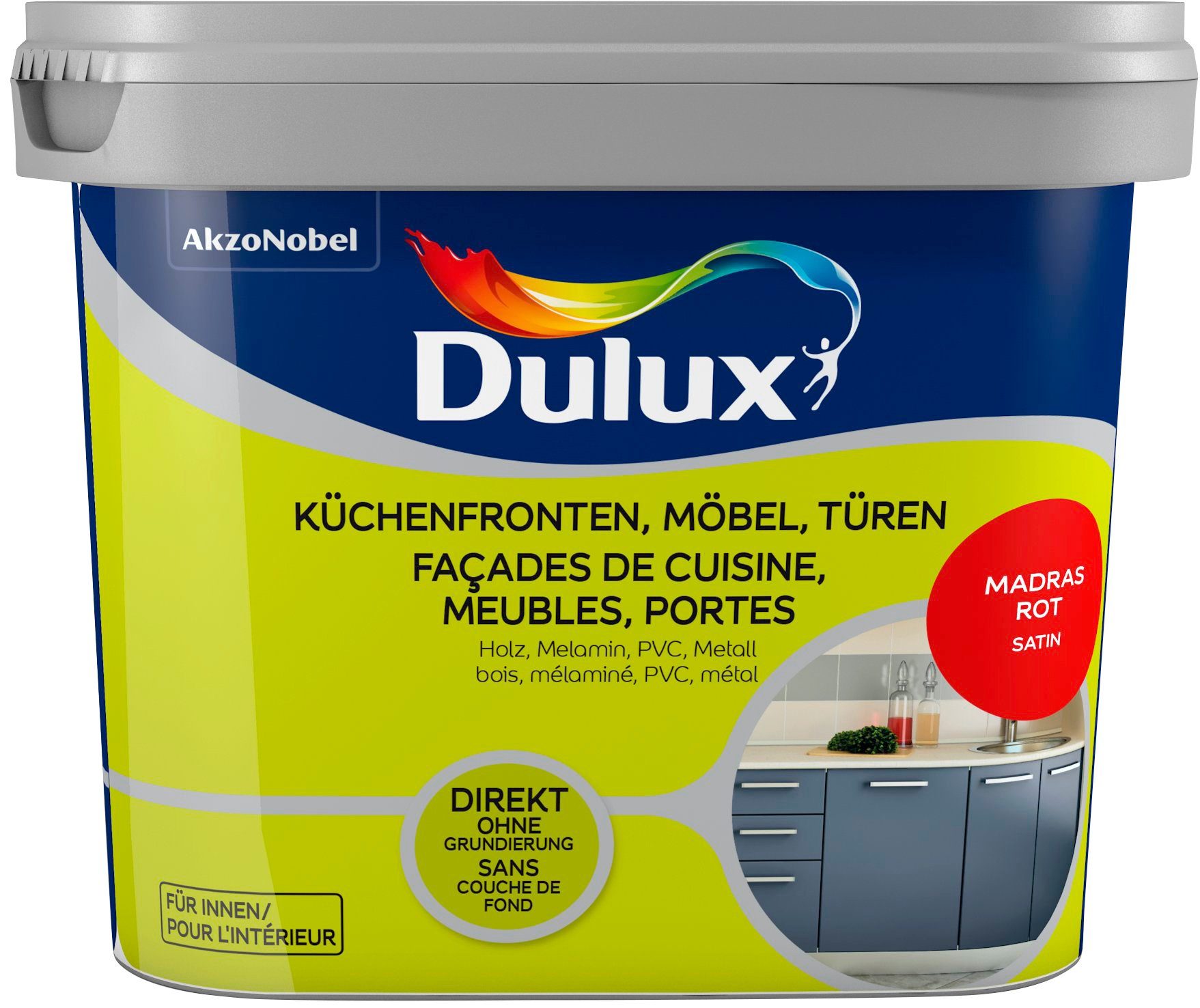 Dulux Holzlack Fresh Up, für Küchen, Möbel und Türen, madras rot, 0,75 l