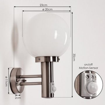 hofstein Außen-Wandleuchte Wandlampe mit Bewegungsmelder aus Metall/Glas in Nickel-matt/Weiß, ohne Leuchtmittel, Wandleuchte, Außenleuchte, 1x E27, ohne Leuchtmittel, IP44